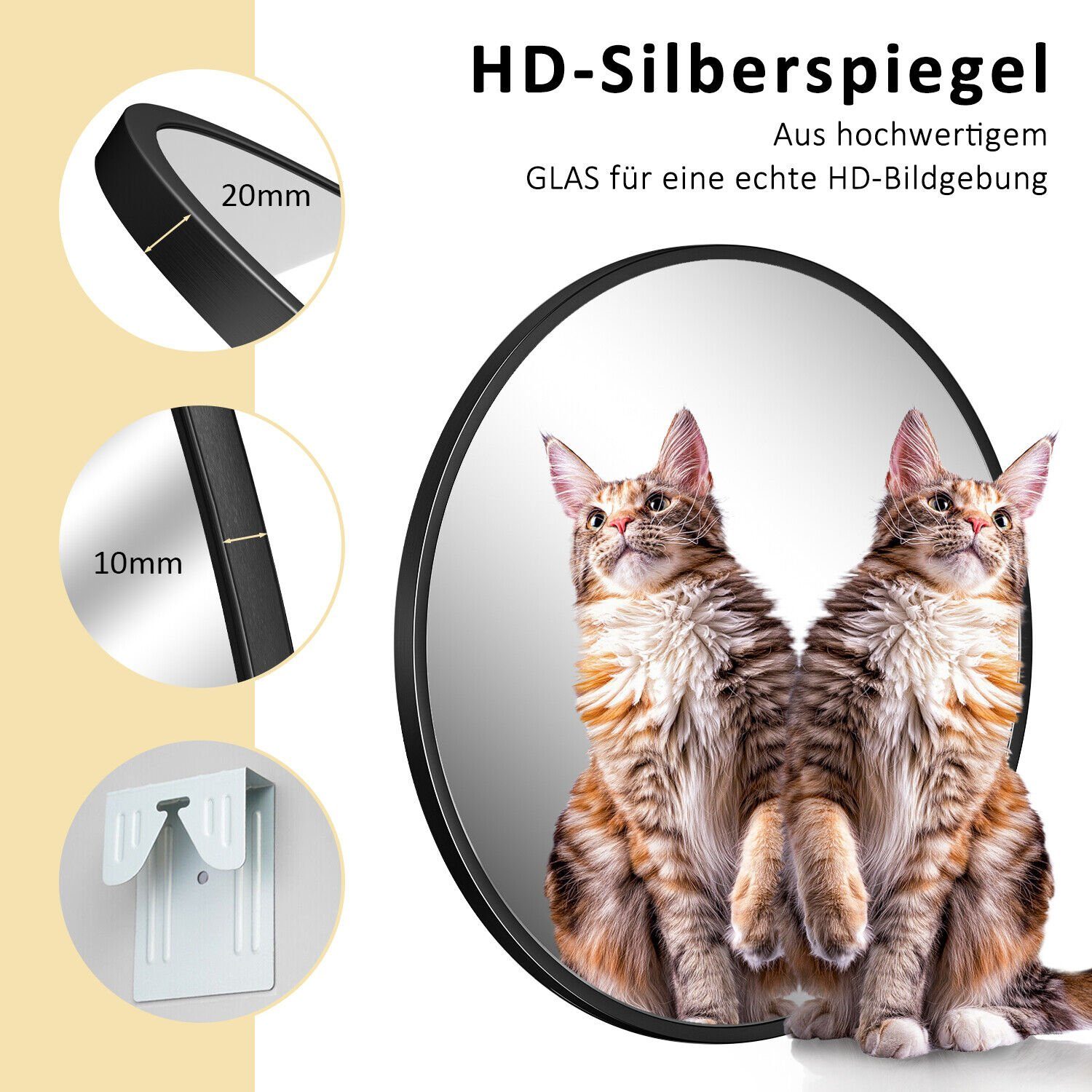 Boromal Dekospiegel Wandspiegel Schwarz Spiegel Rund Badspiegel Ø40/50/60/70/80/100cm (Badezimmerspiegel,Flurspiegel,Kosmetikspiegel,Schminkspiegel, Metall Rahmen), 5mm HD spiegel