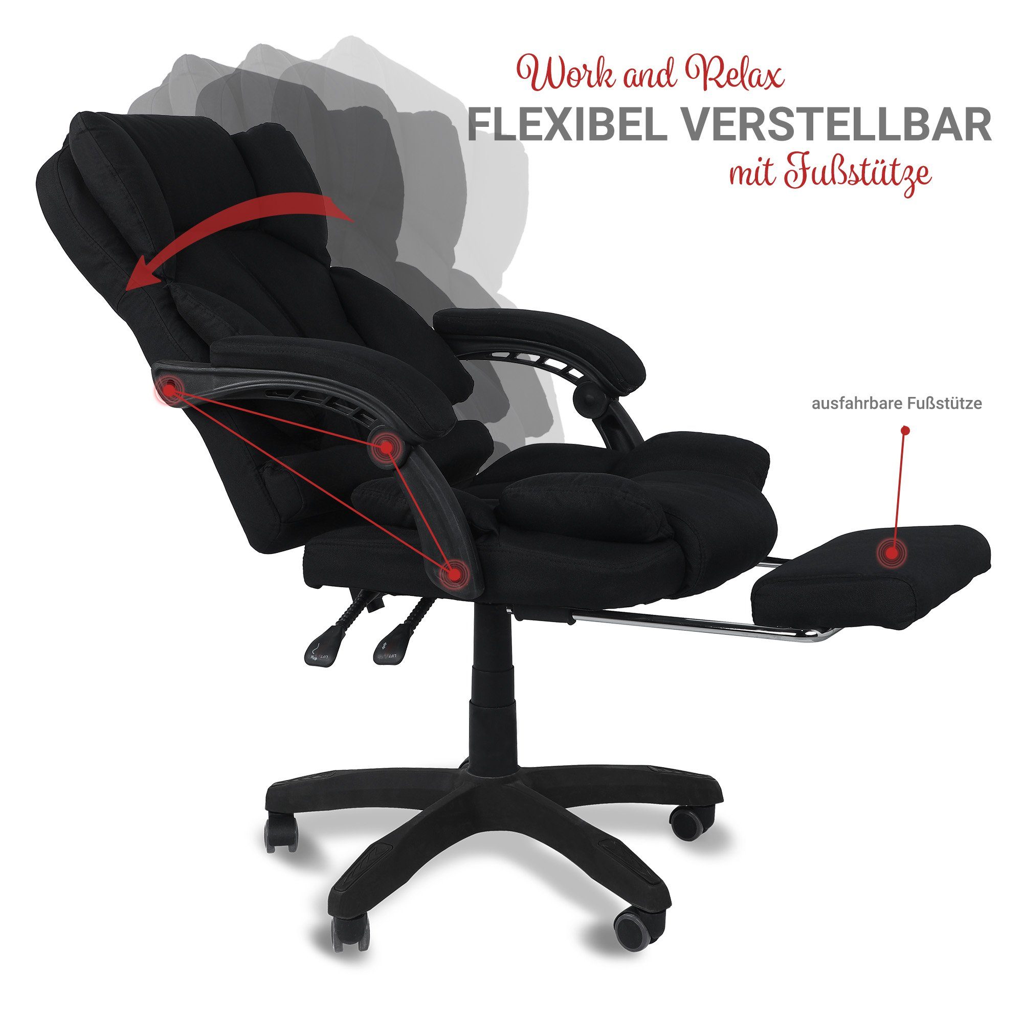 Stoff-Design Ares Office in Chair Chefsessel Armlehnen TRISENS Schwarz Bürostuhl mit flexiblen (einzeln), Home