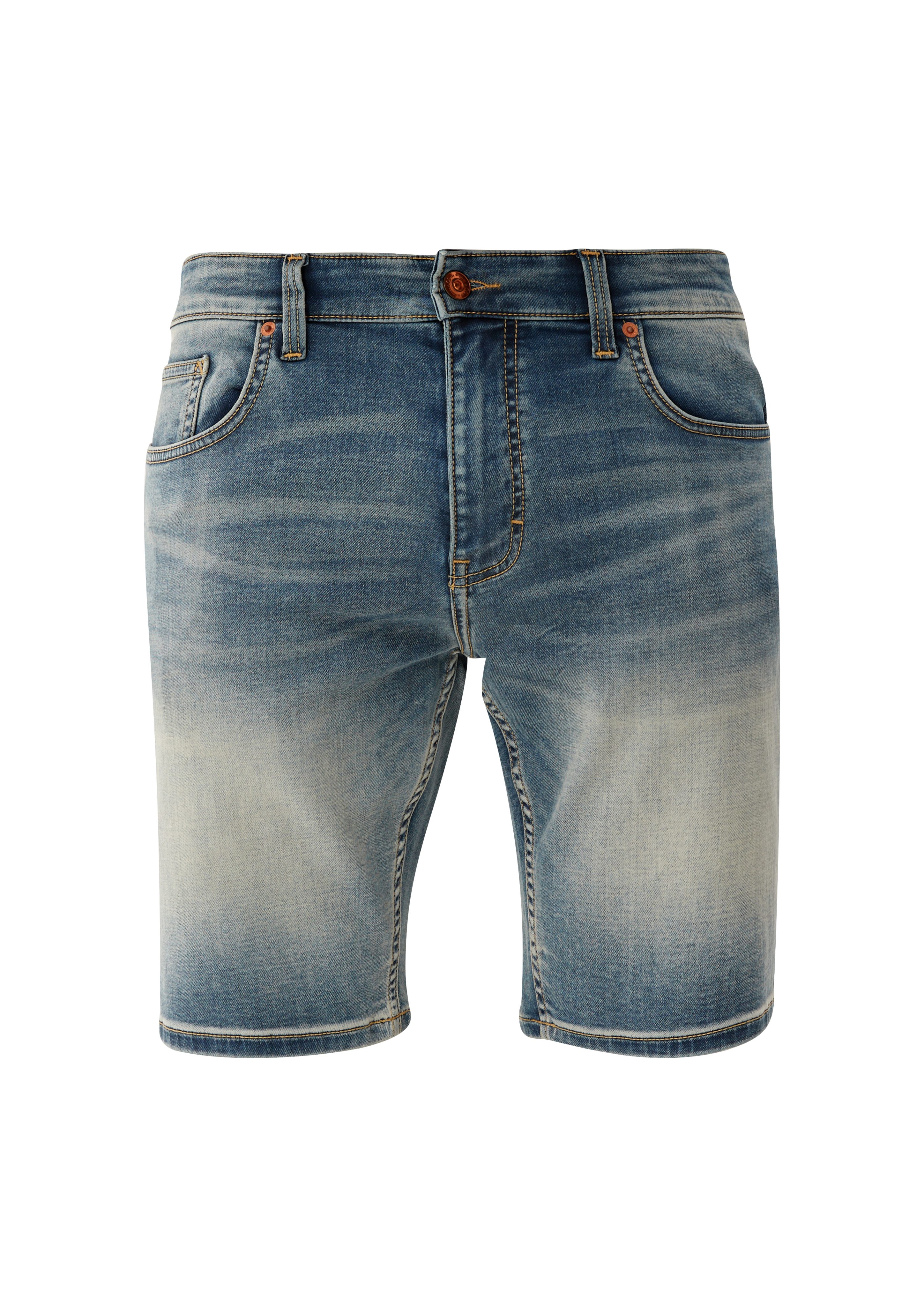/ hellblau Straight Jeansshorts John Rise / QS Fit Waschung Jeans-Shorts Regular Leg Mid /