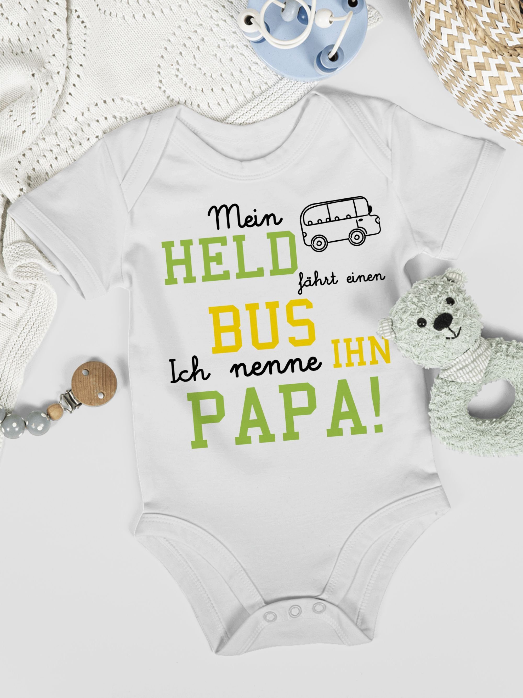 1 Bus Mein Held Shirtracer Sprüche Shirtbody fährt Baby Weiß