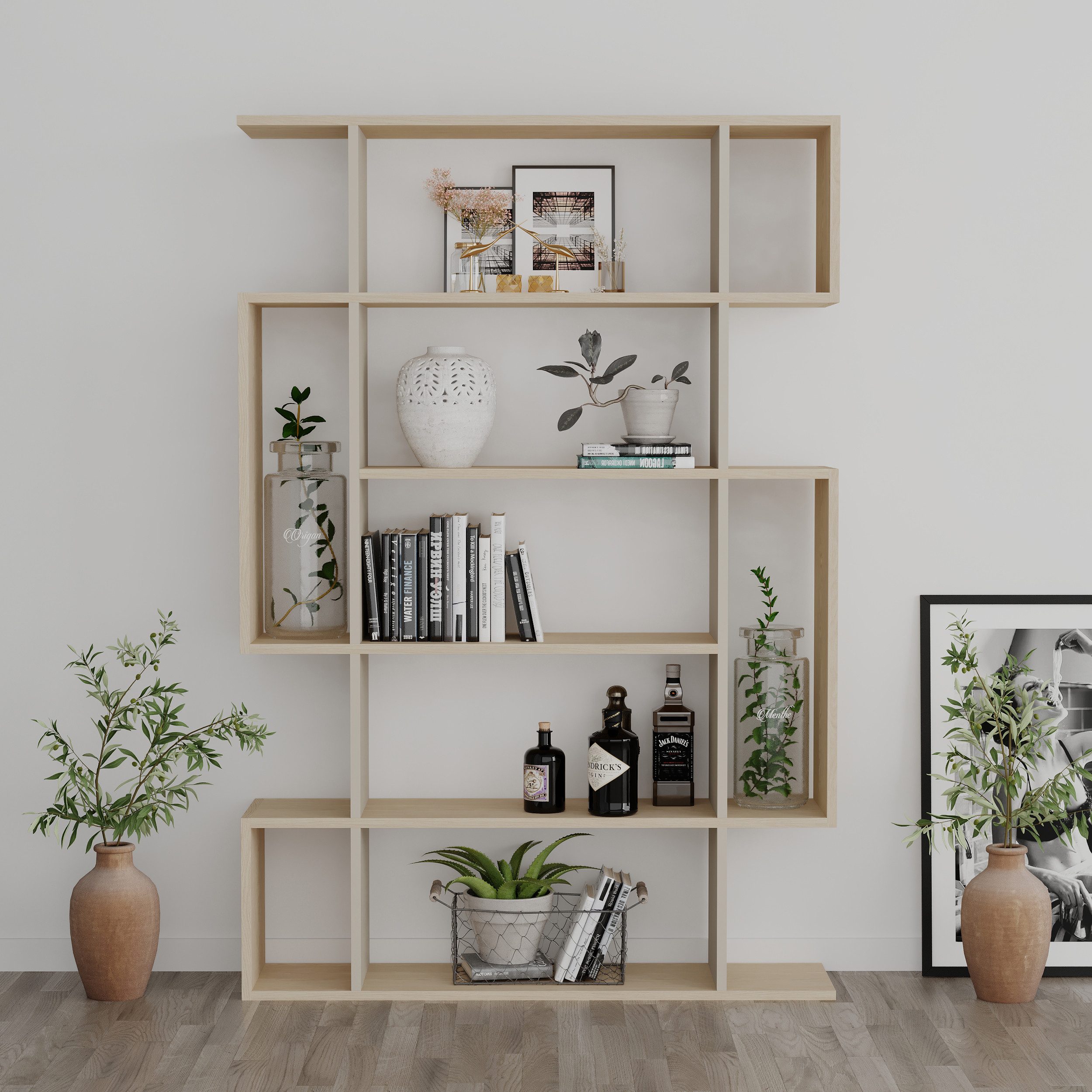Decortie Bücherregal Mito, Modernes Bücherregal, Vitrine, 108,5 x 25,5 x 161 cm