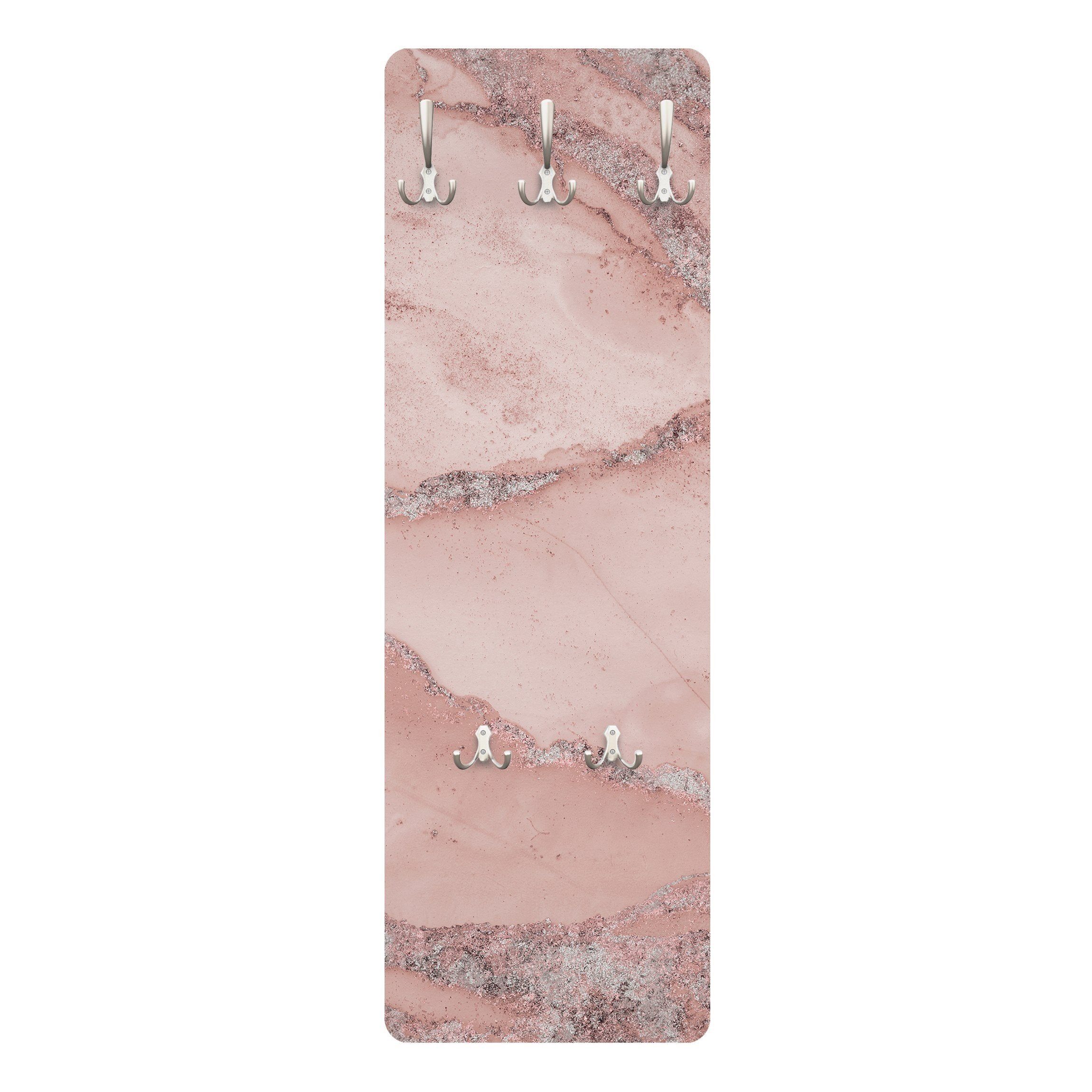 Bilderdepot24 Garderobenpaneel rosa Abstrakt Steinoptik Muster Farbexperimente Marmor Rose Glitzer (ausgefallenes Flur Wandpaneel mit Garderobenhaken Kleiderhaken hängend), moderne Wandgarderobe - Flurgarderobe im schmalen Hakenpaneel Design