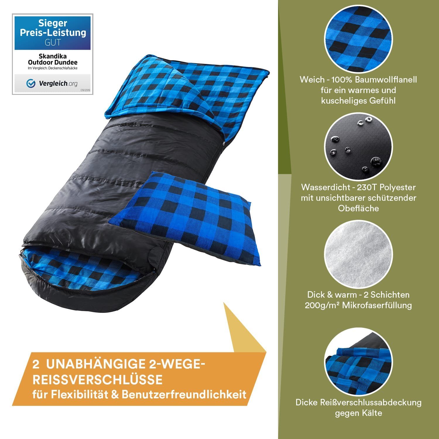Skandika Deckenschlafsack Dundee Flanell + Kissen, günstig online kaufen