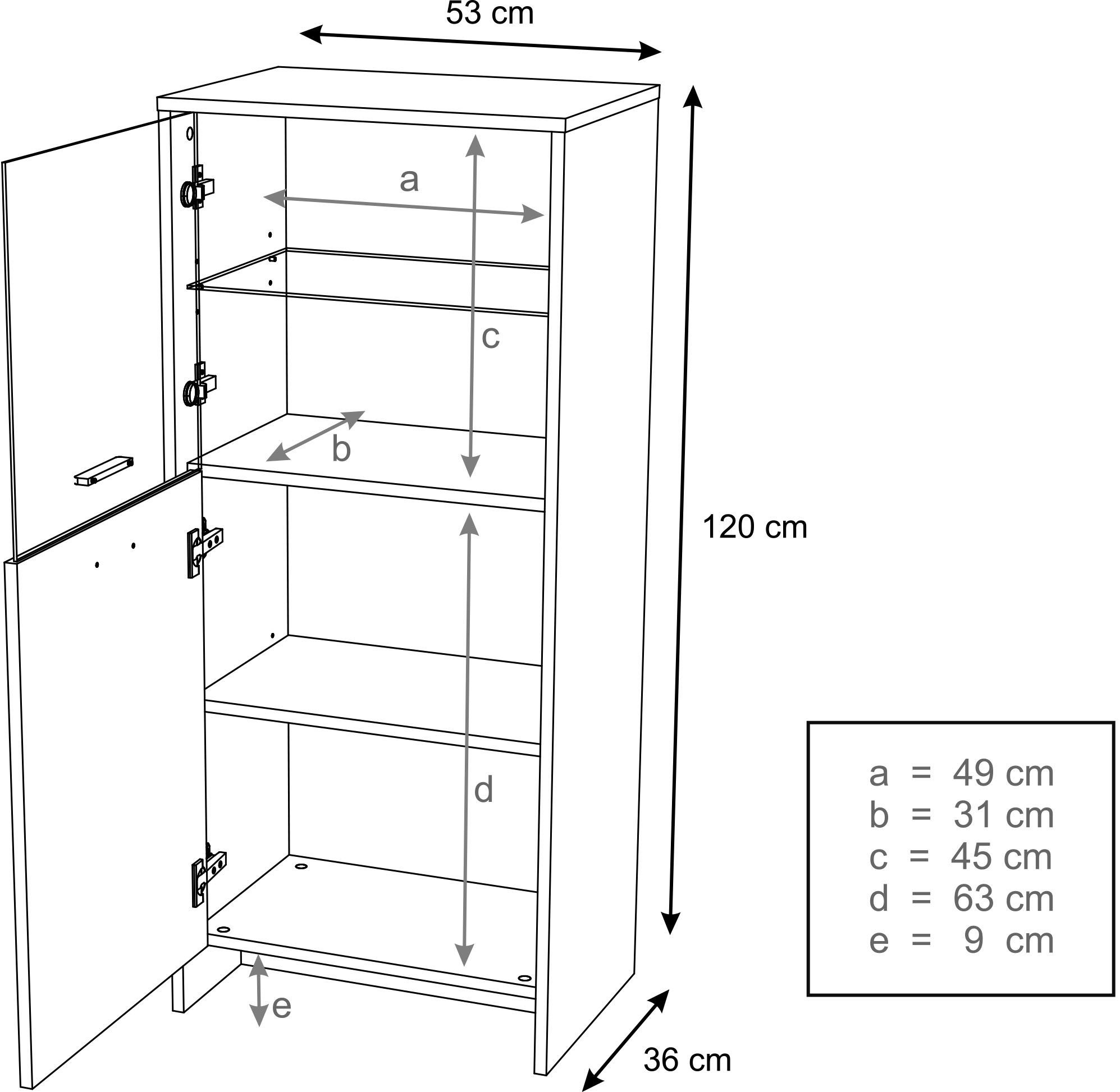 Standvitrine Soft-Close Domando Matera Tür mit Grau Vitrine Eiche Graphit Classic (1-St) 53cm, und Breite