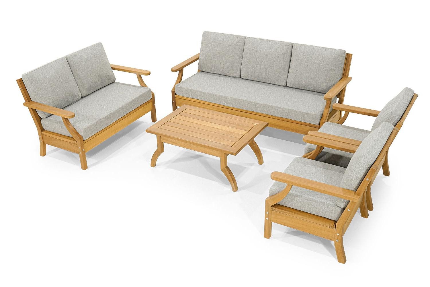 Xlmoebel Gartenlounge-Set Hellgraues Designer Terrassenmöbel-Set mit Sofa und Lehnsesseln, (Gartenlounge-Set, 4-tlg., Garten-Essgarnitur (3+2+1+1 + Couchtisch), Hergestellt in Europa