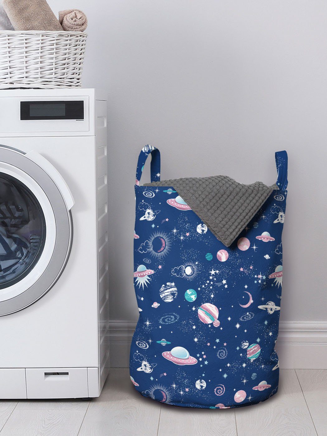 mit Galaxy Waschsalons, Wäschesäckchen Griffen für Blauer Kordelzugverschluss Sterne Wäschekorb Abakuhaus Planeten Kunst Himmel