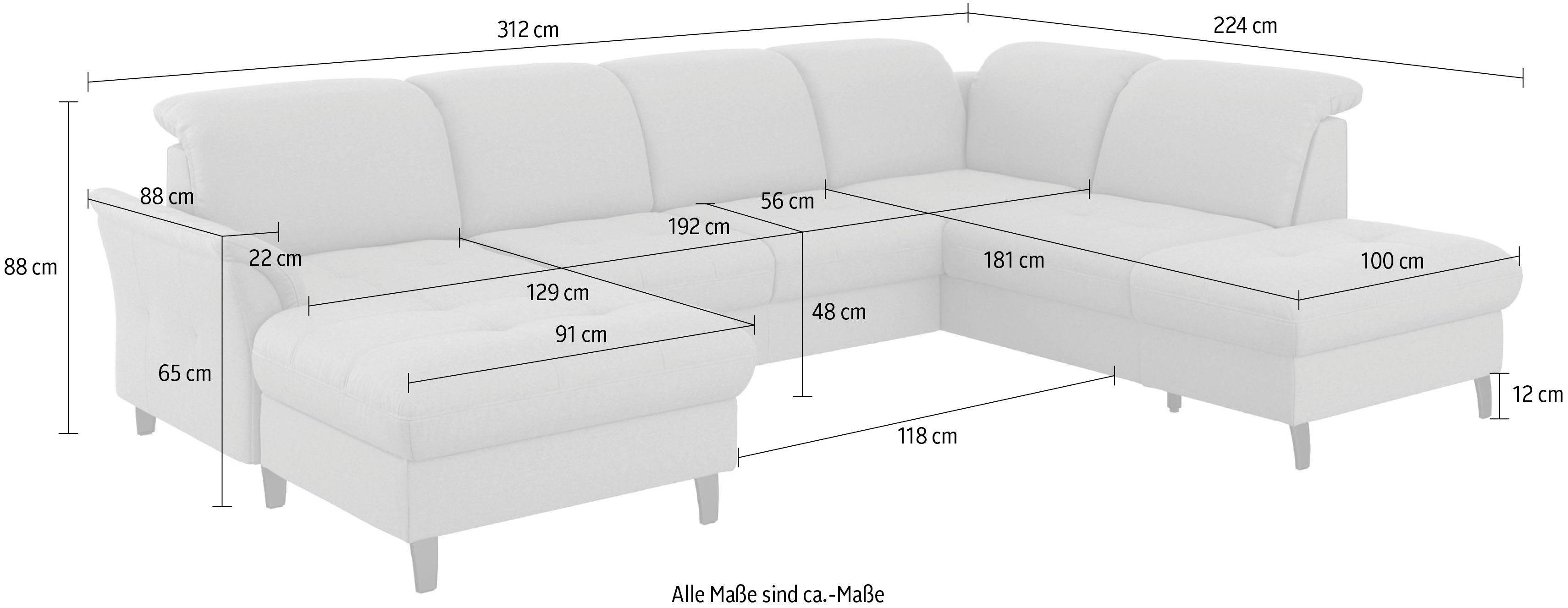 mit und Maggiore, Kopfteilverstellung, sit&more Bettfunktion Stauraum wahlweise Wohnlandschaft