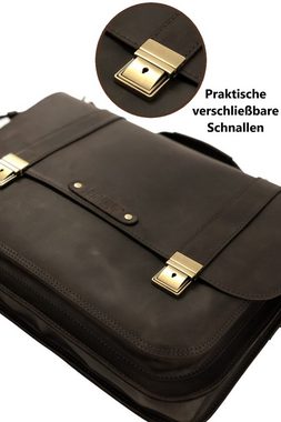Aktentasche DR109-DR110, Leder Tasche Vintage Laptoptasche bis 17 Zoll Herren Damen Unisex Umhängetasche Aktentasche Schultertasche Lehrertasche