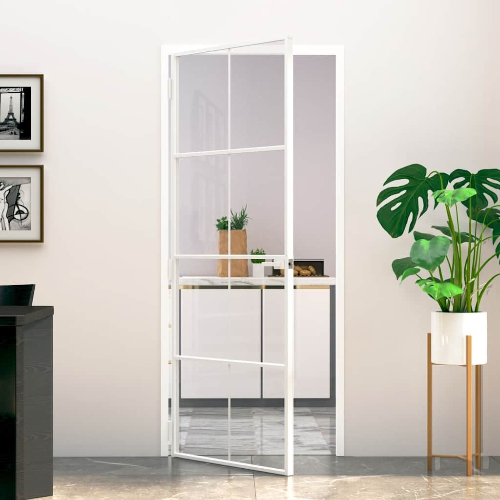 vidaXL Zimmertür, Innentür Weiß 83x201,5 cm Hartglas & Aluminium Schlank