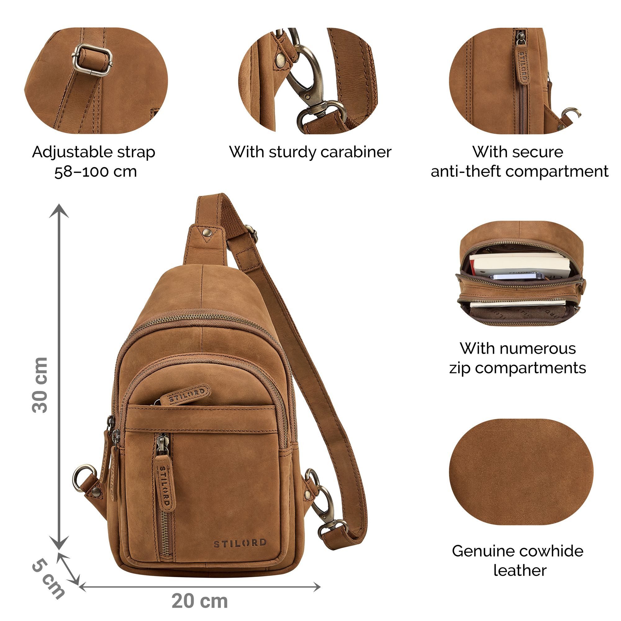 STILORD Handtasche "Montego" 2-in-1 Sling Bag aus Echtleder für Herren