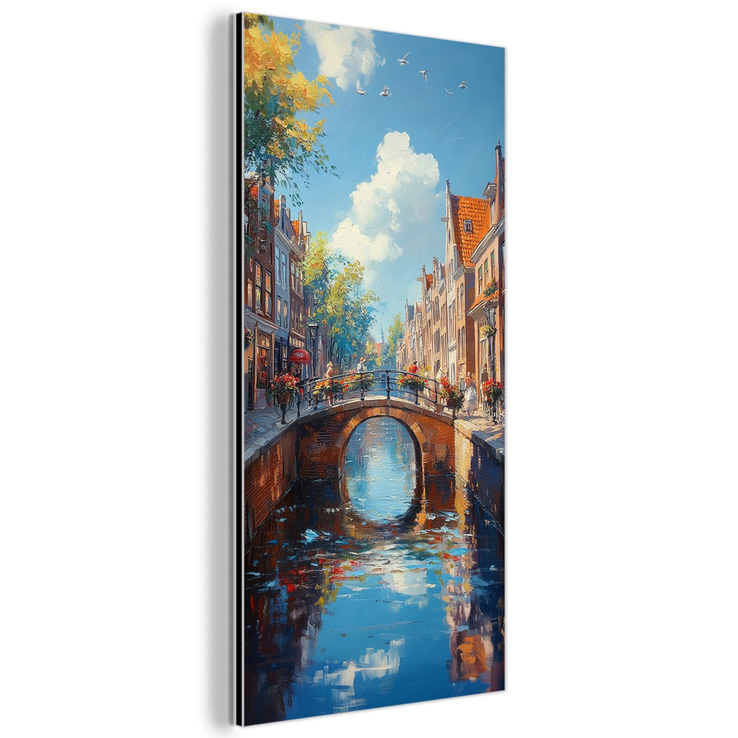 MuchoWow Metallbild Stadt - Graben - Sonne - Radfahren, Inkl. Aufhängung, Alu-Dibond-Druck, Dekoration aus Metall, Aluminium deko, 40x80 cm