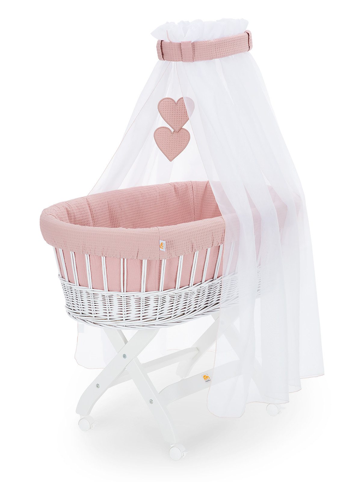 FabiMax Stubenwagen weiß lackiert, Komplettset, Musselin & Waffelpiqué, Ink günstig online kaufen