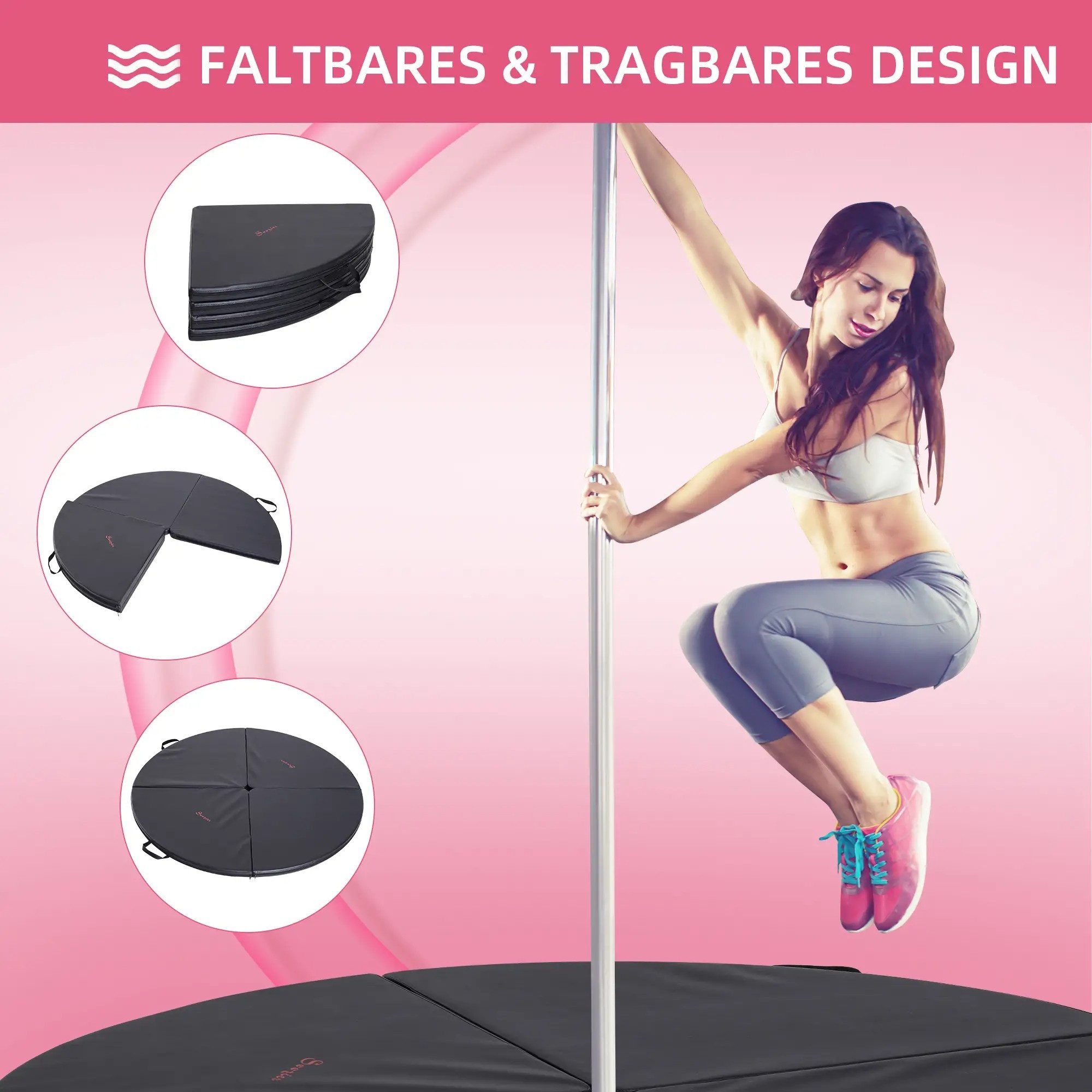 BlingBin Fitnessmatte Pole-Dance-Matte, 5 cm dicke runde Kunststoff-Matte, Faltbar (1er Set, 1-St., 150cm x 150cm x 5cm), für Pole-Dance-Übungen, Gymnastik, Yoga, Hellgrau