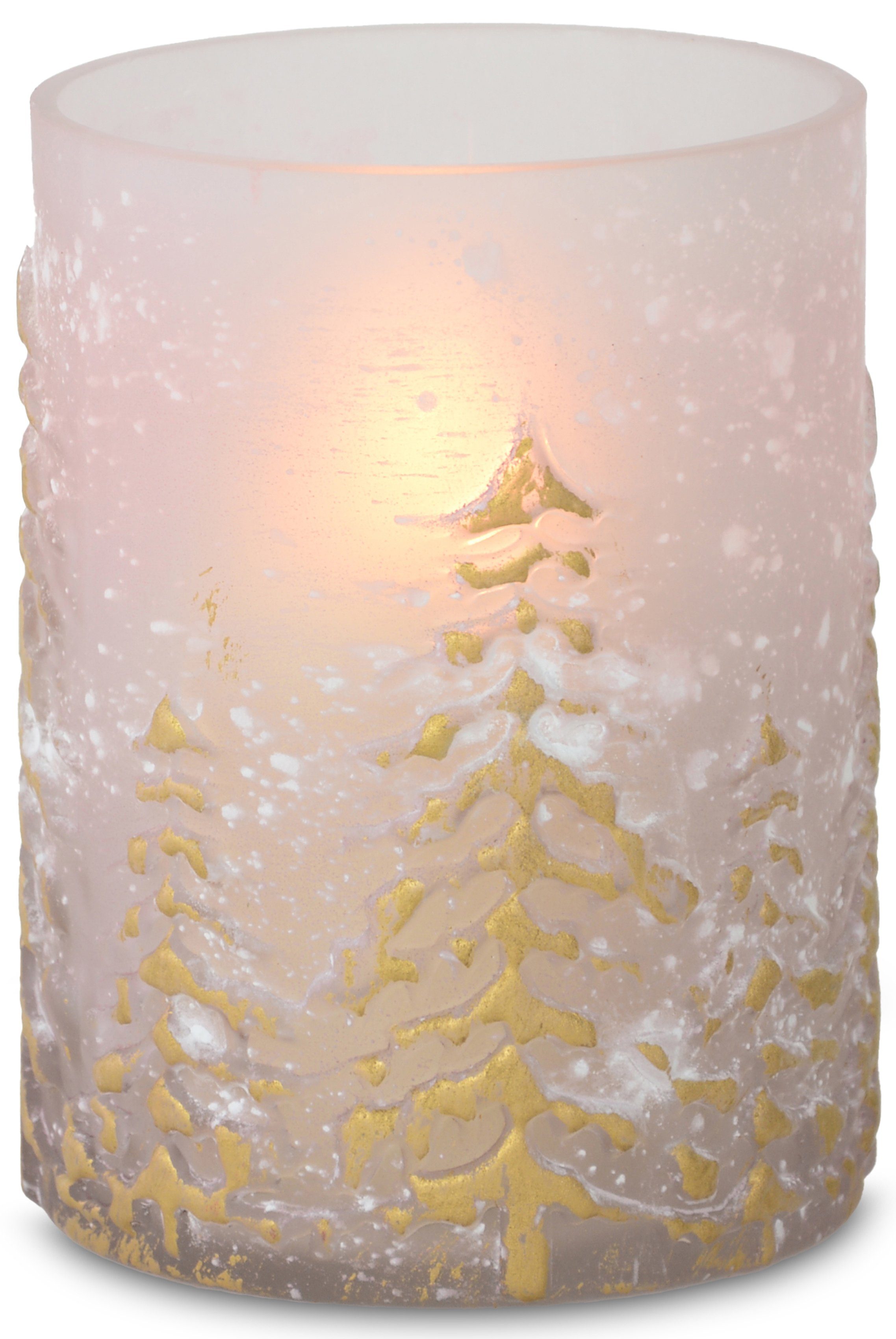 Schimmer-Effekt, Strukturen RIFFELMACHER im St), mit dekorativen feiner Windlicht Weihnachtsdeko Kerzenleuchter & Baum-Motiv, (1 Edle Glas, WEINBERGER