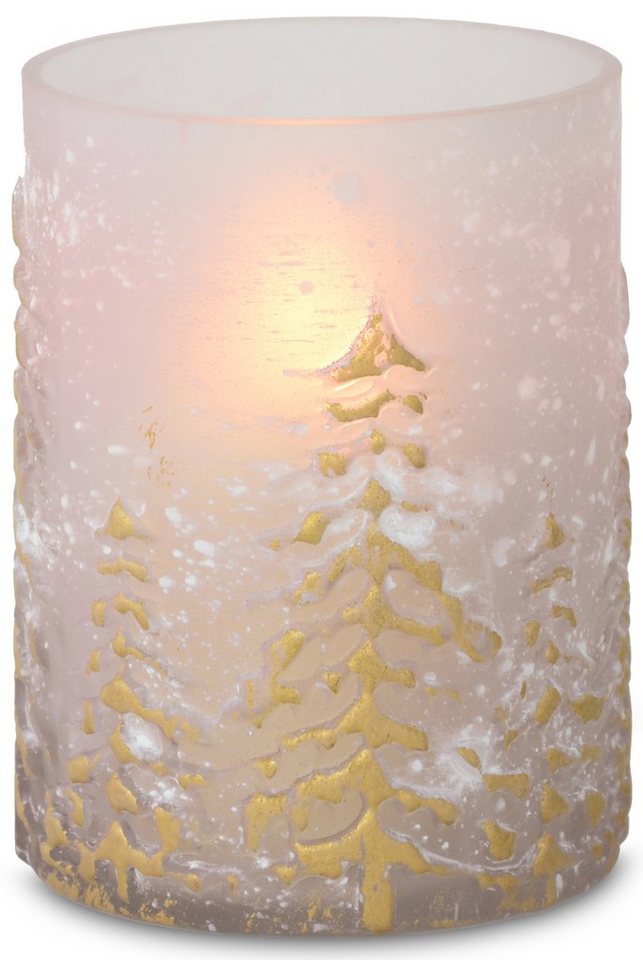 RIFFELMACHER & WEINBERGER Windlicht mit dekorativen Baum-Motiv,  Weihnachtsdeko (1 St), Edle Strukturen im Glas, feiner Schimmer-Effekt,  Kerzenleuchter