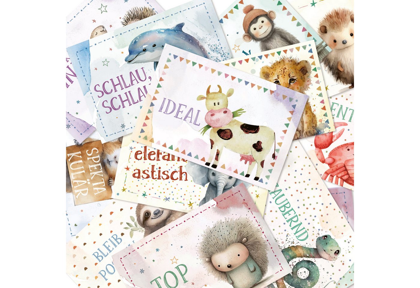 Thumbnail - Logbuch-Verlag Geschenkbox 38 Affirmationskarten für Kinder - bunte Tiere (38 St), Belohnungssystem für Kinder