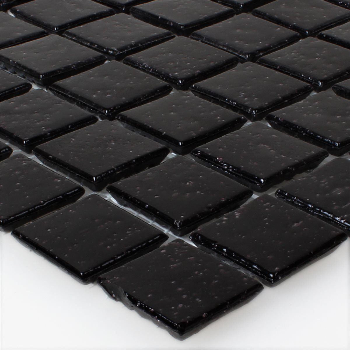 Mosafil Mosaikfliesen Glasmosaik Fliesen Kimberley Schwarz Uni Glänzend, Glas 32.700x30.500, schwarz, Verlegefertig auf ein Netz geklebt - Frostsicher - Wasserfest