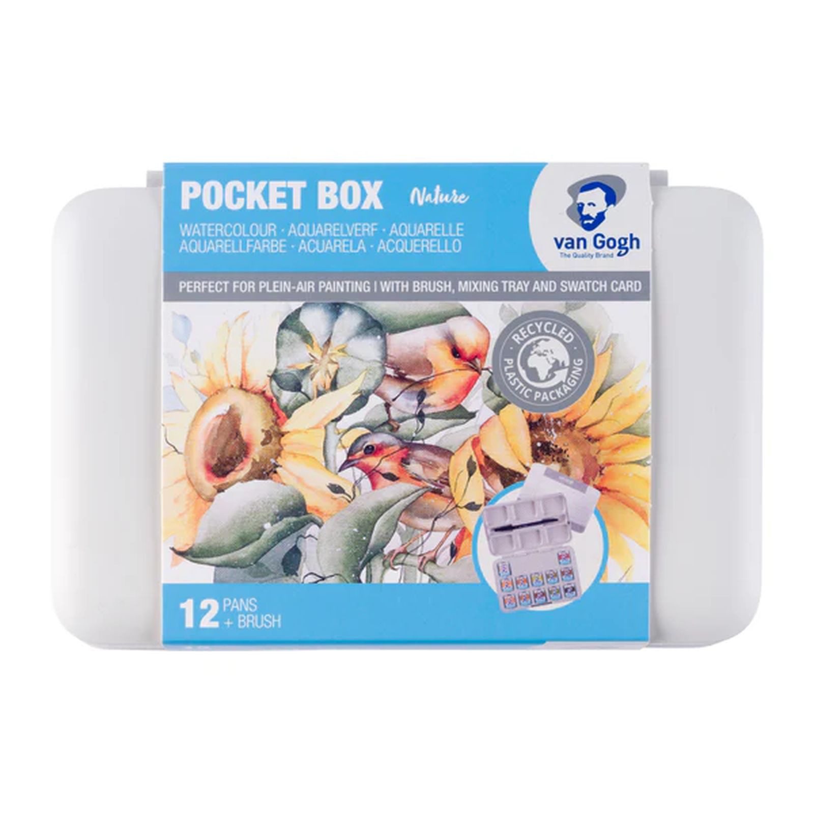 van Gogh Aquarellfarbe Pocket Box Aquarellfarbkasten mit 12 Farben in halbe Näpfchen, Shades of Nature - Naturtöne