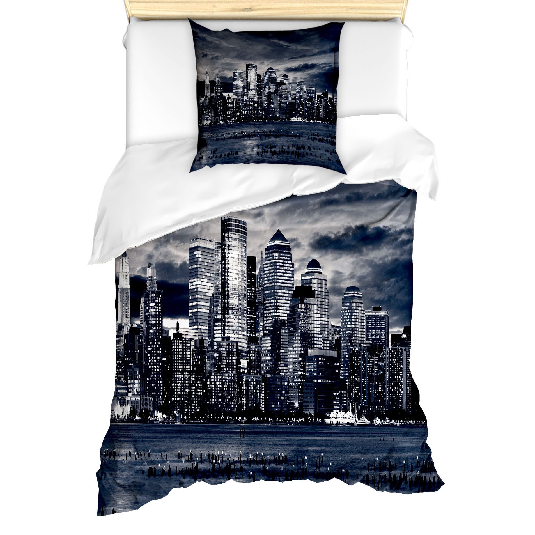 Abakuhaus Bettwäsche Milbensicher Allergiker geeignet mit Kissenbezug, Microfaser, Stadt Dramatische Ansicht NYC Skyline