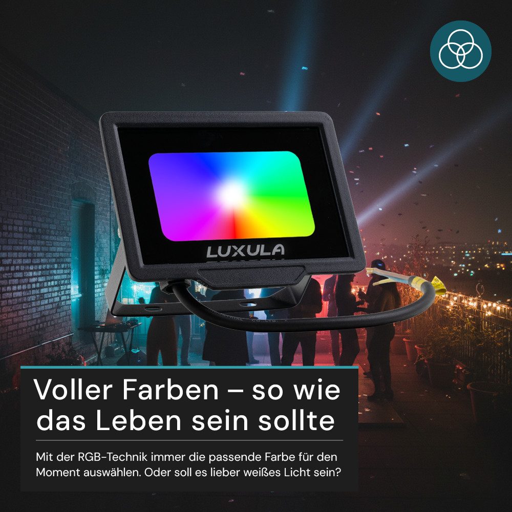 LUXULA LED Wandstrahler RGB Farbwechsel Fluter, LED fest integriert, 20W Außenstrahler mit Fernbedienung