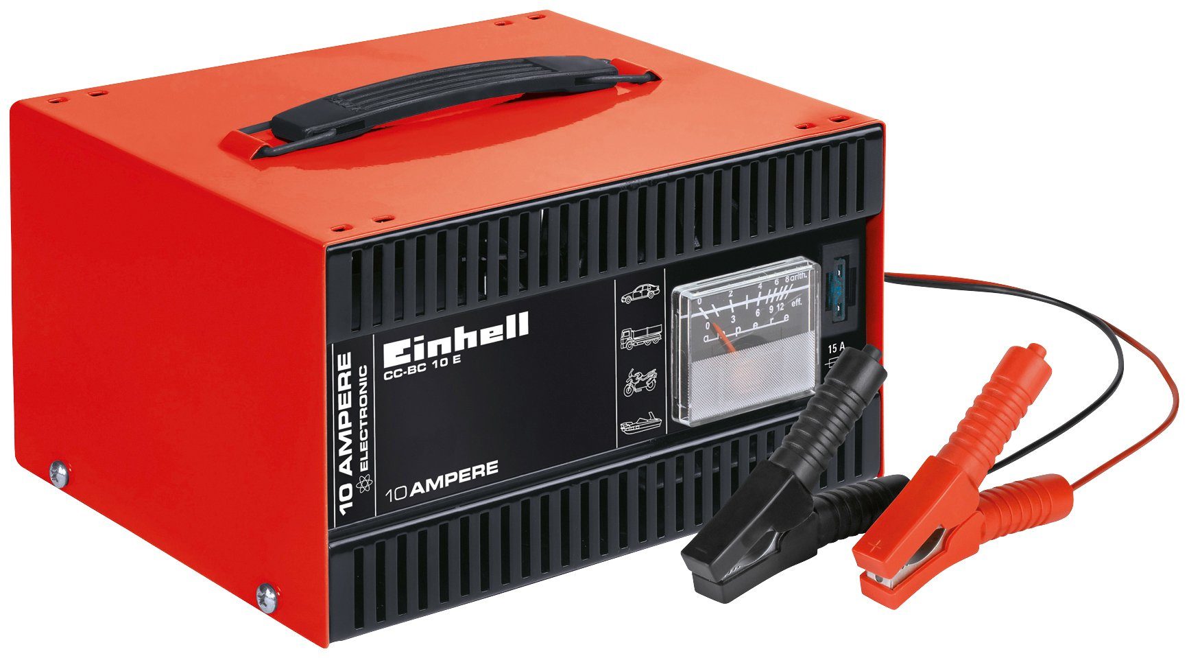 Einhell CC-BC 10 E Autobatterie-Ladegerät, Robustes Stahlblechgehäuse und  stabiler Tragegriff für größtmögliche Mobilität