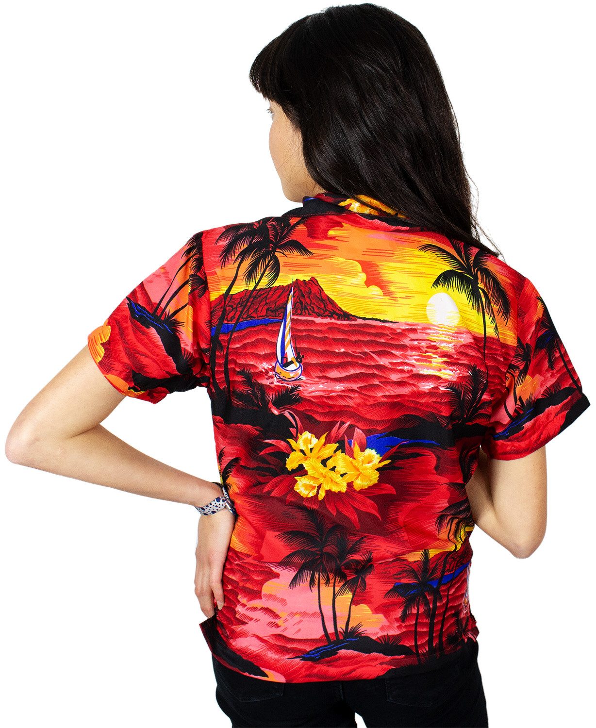 King Kameha Hawaiihemd Surf Funky Hawaiibluse Damen Kurzarm Front-Tasche Stylish