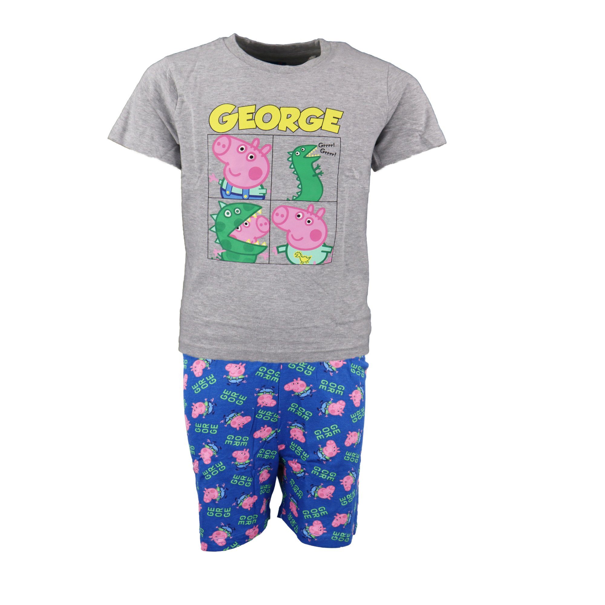 Peppa Pig Pyjama Peppa Wutz Pig George Kinder Jungen Schlafanzug Gr. 104 bis 134 Grau