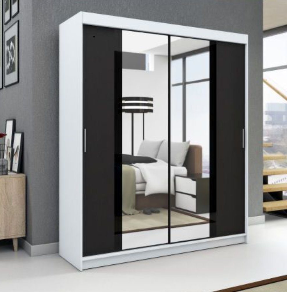 A&J MöbelLand GmbH Schiebetürenschrank BRANI mit Soiegel (TOP ANGEBOT! Geräumiger Schrank mit viel Stauraum:6 Regalen und 1 Kleiderstange – -ideal zur Aufbewahrung von Kleidung und Accessoires. TOP PRODUKT! Farbe und Größe (120 cm, 160 cm, 180 cm) zur Auswahl -wählen Sie das ideale Modell für Ihr Schlafzimmer!, Kleiderschrank mit Regalen) Breite: 120 cm, 160 cm, 180 cm, Höhe: 215 cm, Tiefe: 59,5 cm