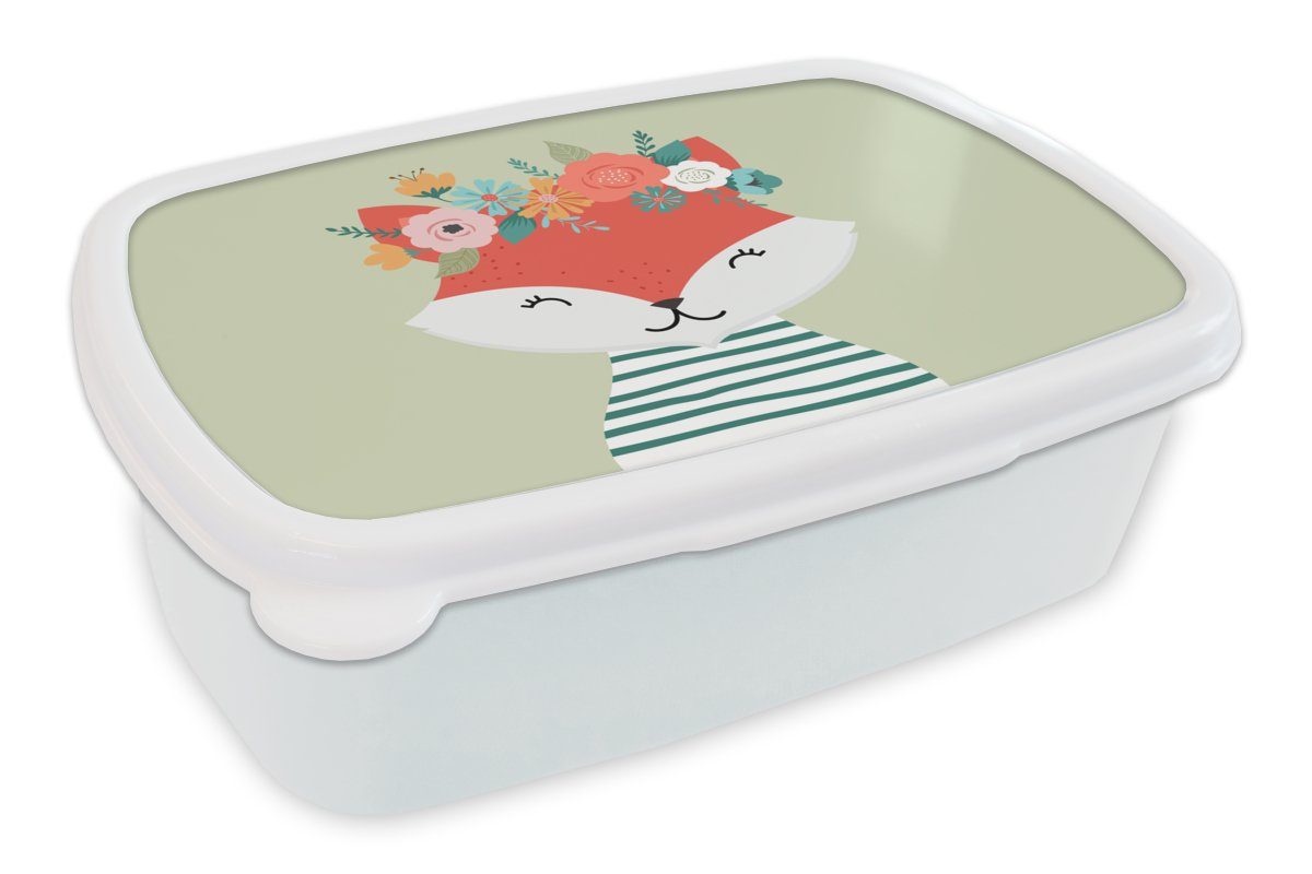 MuchoWow Lunchbox Fuchs - Sommer - Krone, Kunststoff, (2-tlg), Brotbox für Kinder und Erwachsene, Brotdose, für Jungs und Mädchen weiß