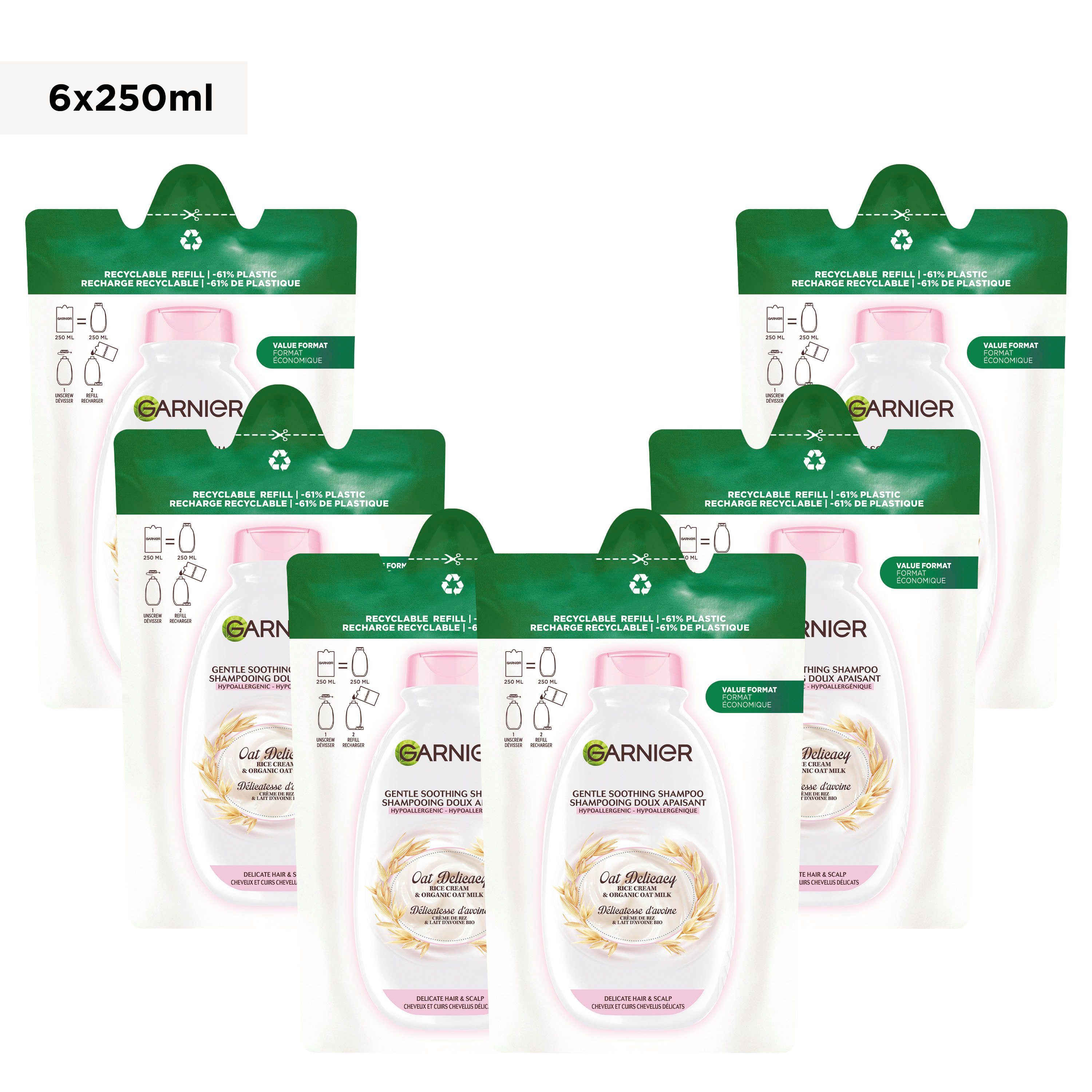 GARNIER Haarshampoo WAHRE SCHÄTZE SANFTE HAFERMILCH NACHFÜLLPACK, Packung, 6-tlg., Für alle Haartypen, mit Honig, Aloe Vera und Jojoba-Estern