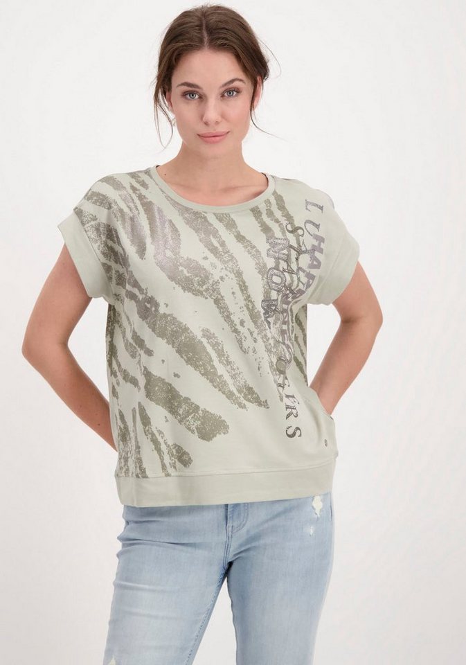 Monari Rundhalsshirt mit Glitzerschrift, Schönes Shirt mit allover Print  und Glitzernieten von Monari