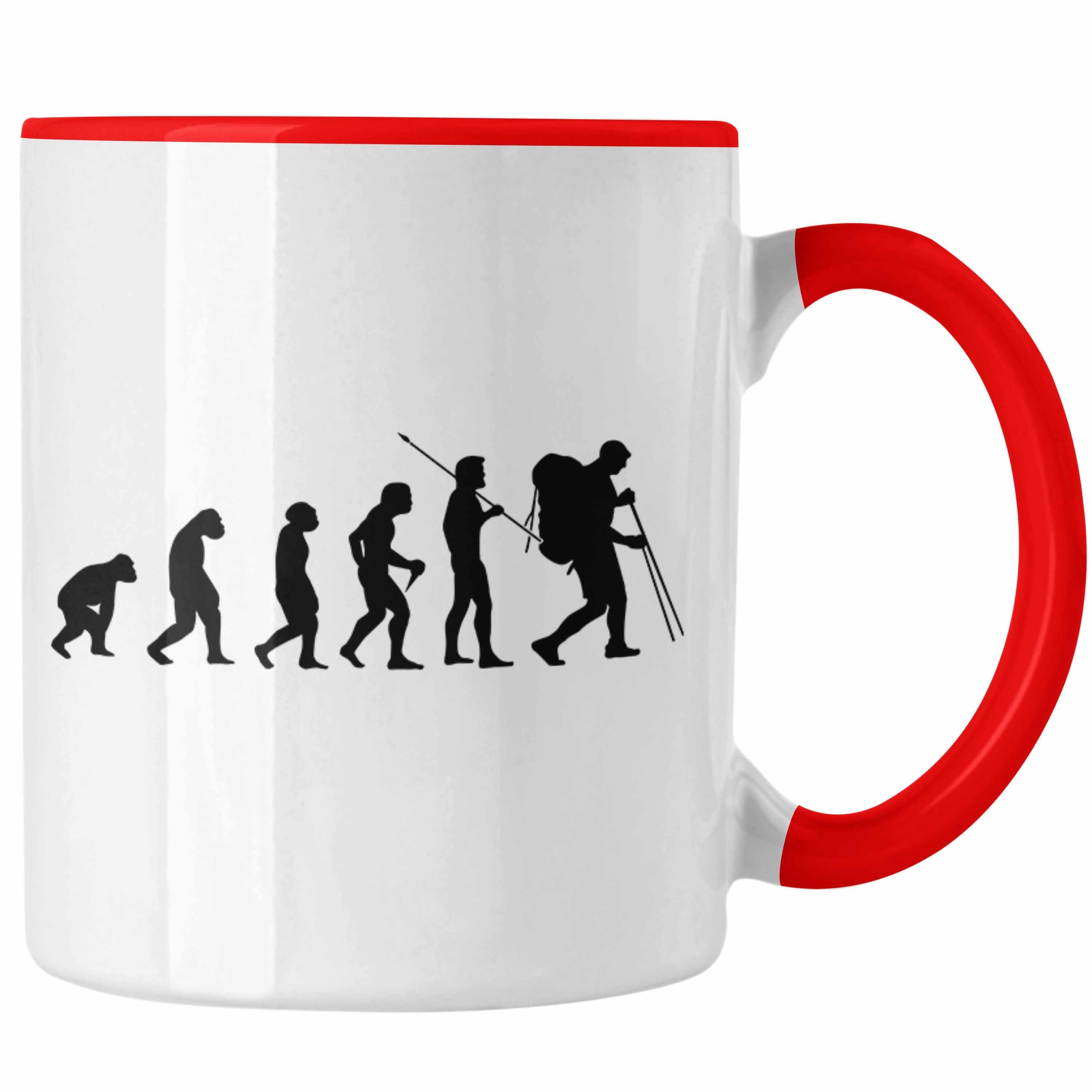 Trendation Tasse Trendation - Wandern Wanderer Geschenk Tasse Trekking Berge Evolution Geschenkidee für Wanderung Östereich Rot