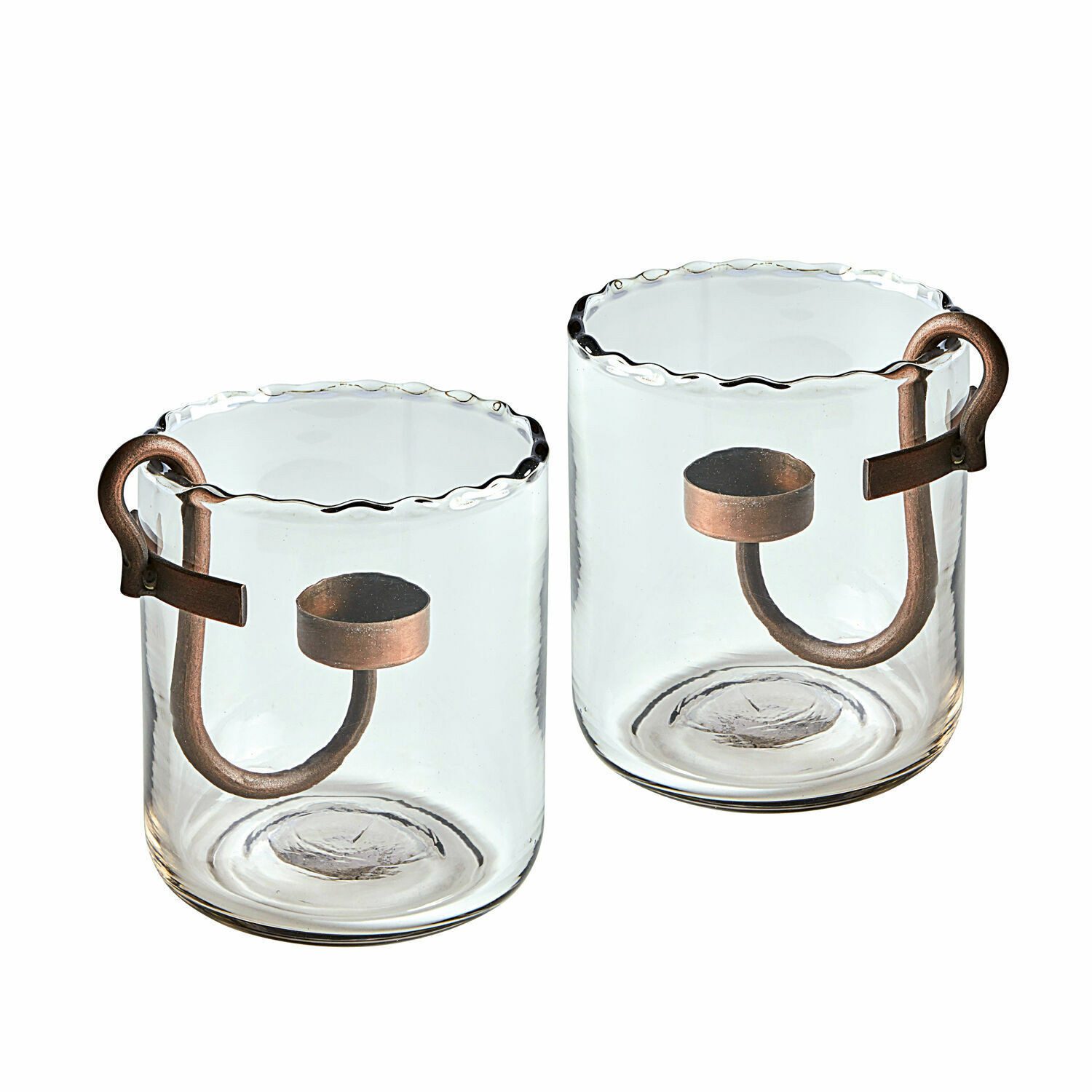 Mirabeau Windlicht Teelicht Tischdeko Weihnachten Lynn Kerzengläser Advent (2er Set, herausnehmbarer Kerzenhalterung, dekorativ & funktional), Windlicht Glas rund, klar/antikschwarz, H 15 cm, Ø 13 cm