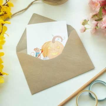 Mr. & Mrs. Panda Grußkarte Kürbis Maus - Weiß - Geschenk, Deko, Hochzeitskarte, Halloween, Süßes, Einzigartige Motive