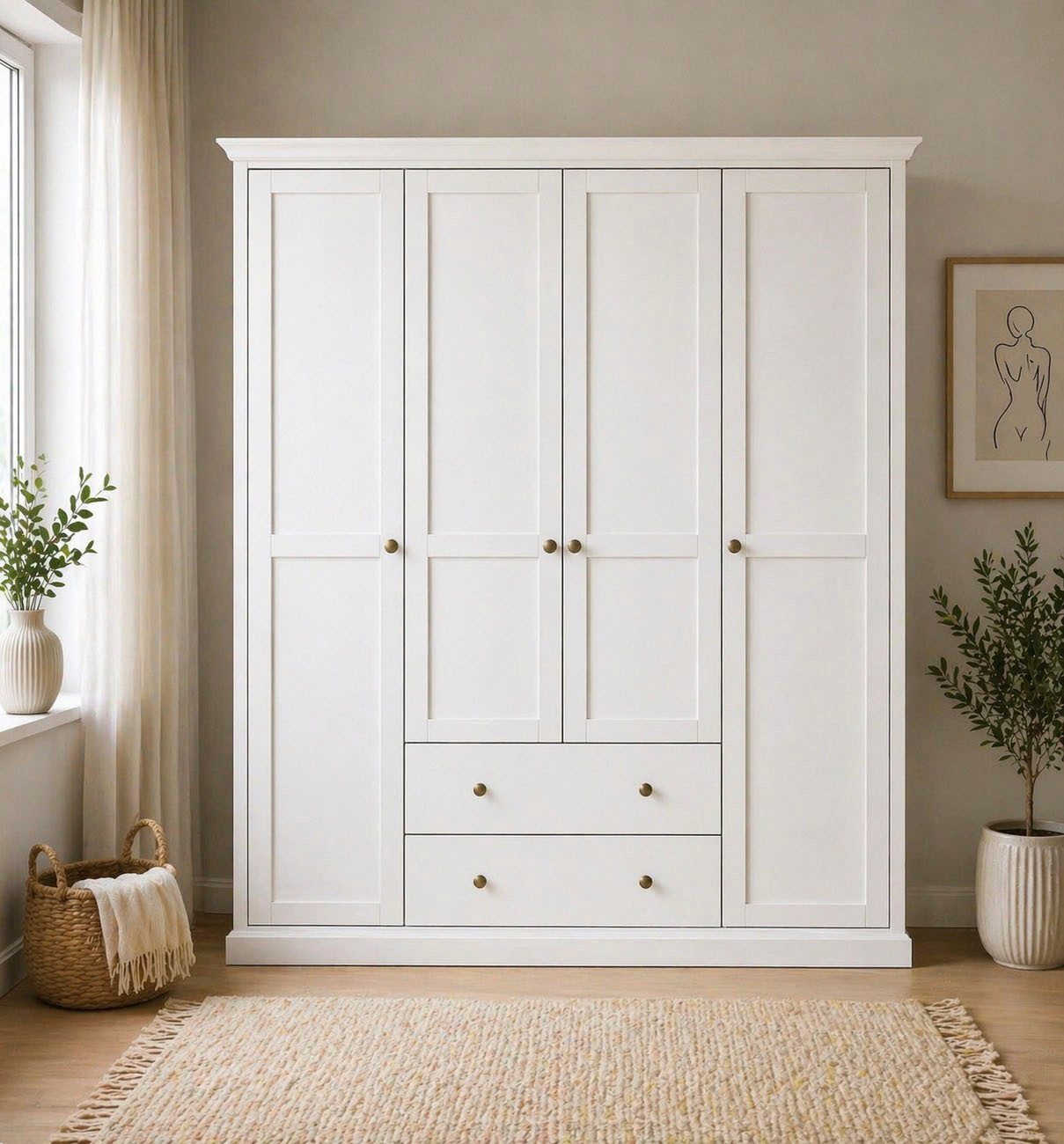 Home affaire Kleiderschrank Paris im Landhausstil mit viel Stauraum, B/HT ca. 180x200x65 cm 4 Türen, Böden, Stange & Schubladen für optimale Ordnung