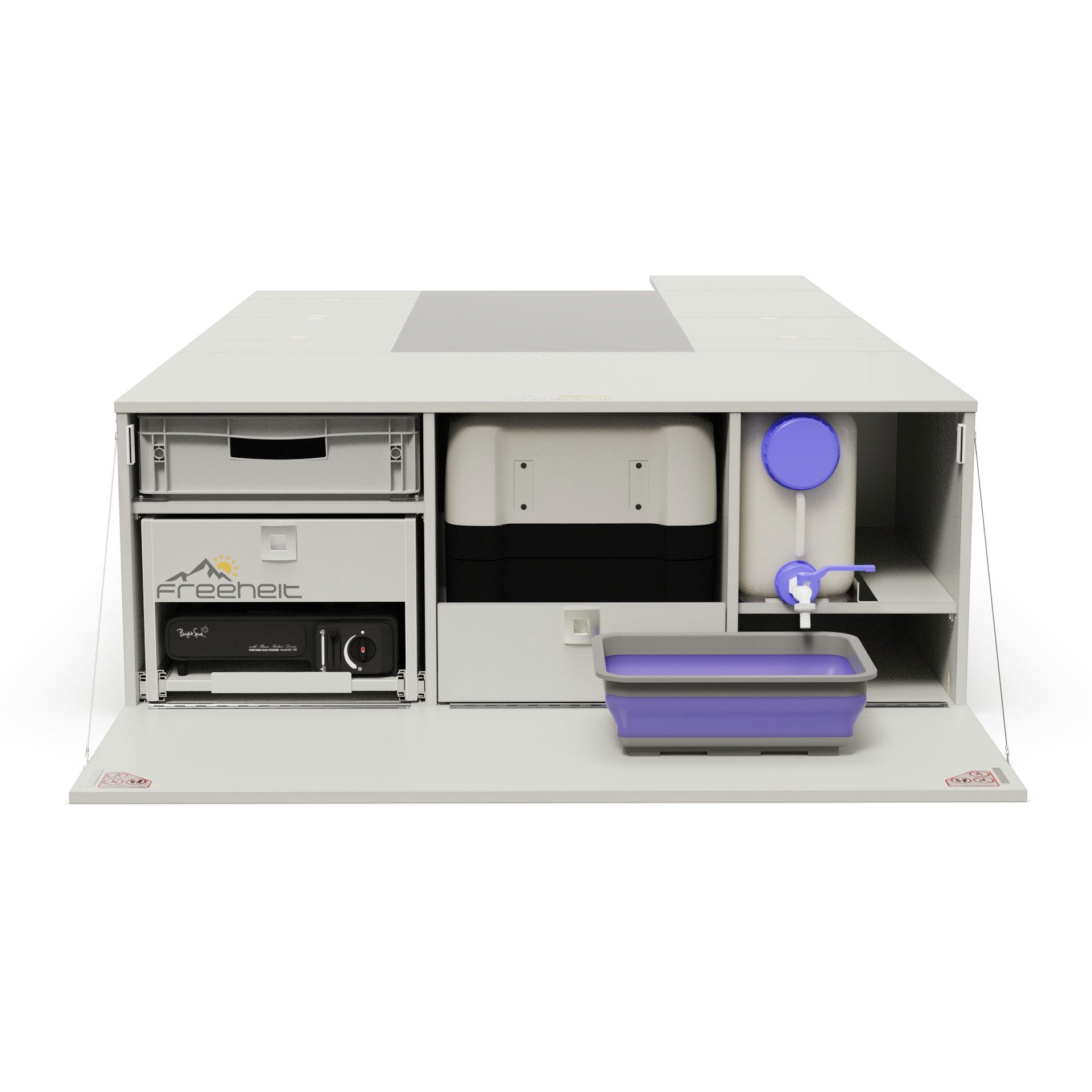 freeheit Schrankmodule (Campingbox mit Bett und Tisch, Kocherschublade Dometic CFF35) Van Kastenwagen Kombi Freeheit Kombiflex 2001