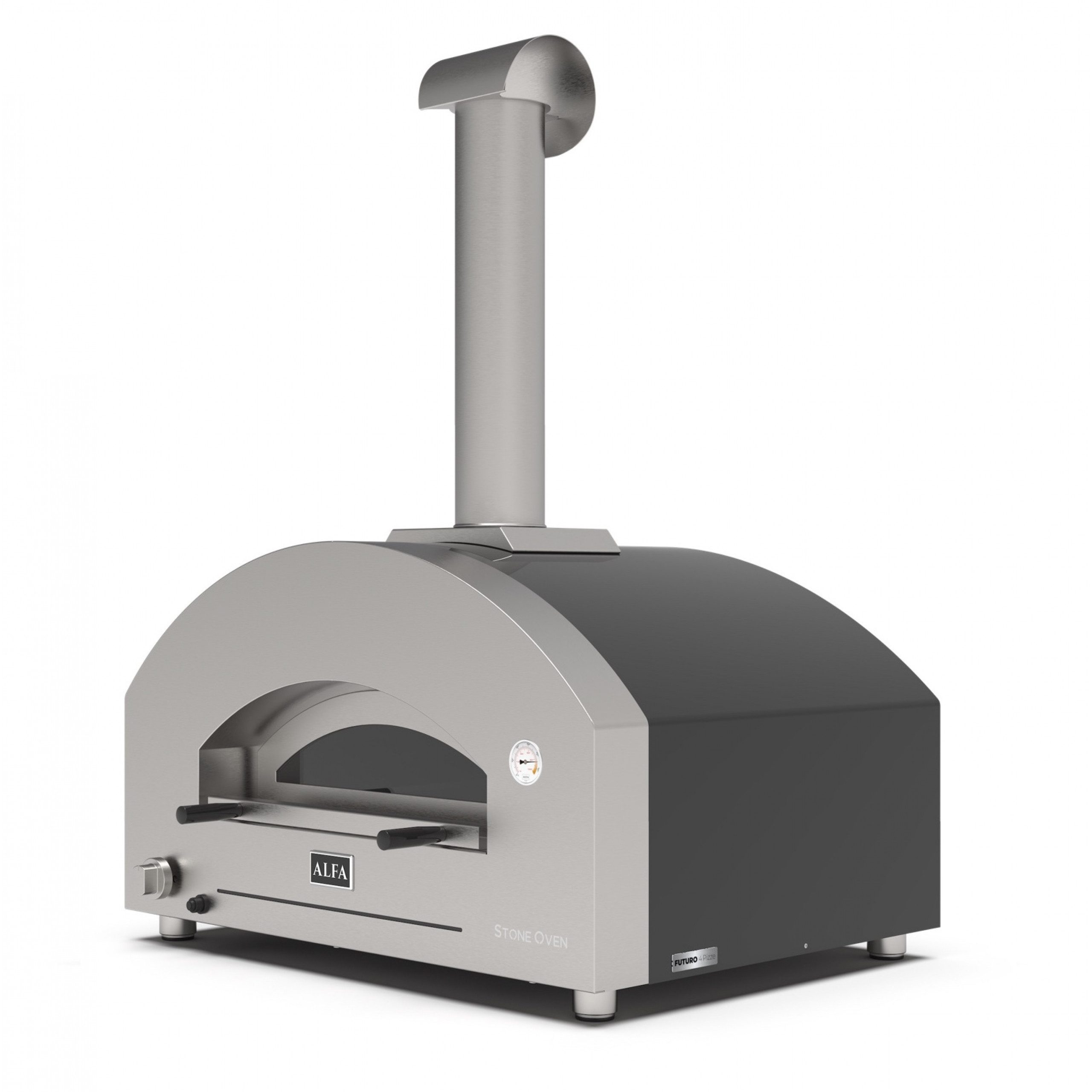 Alfa Forni Pizzaofen Alfa Forni Gas Pizzaofen FUTURO 4 Pizze Silber-Schwarz FXFT-4P-GSB-DE