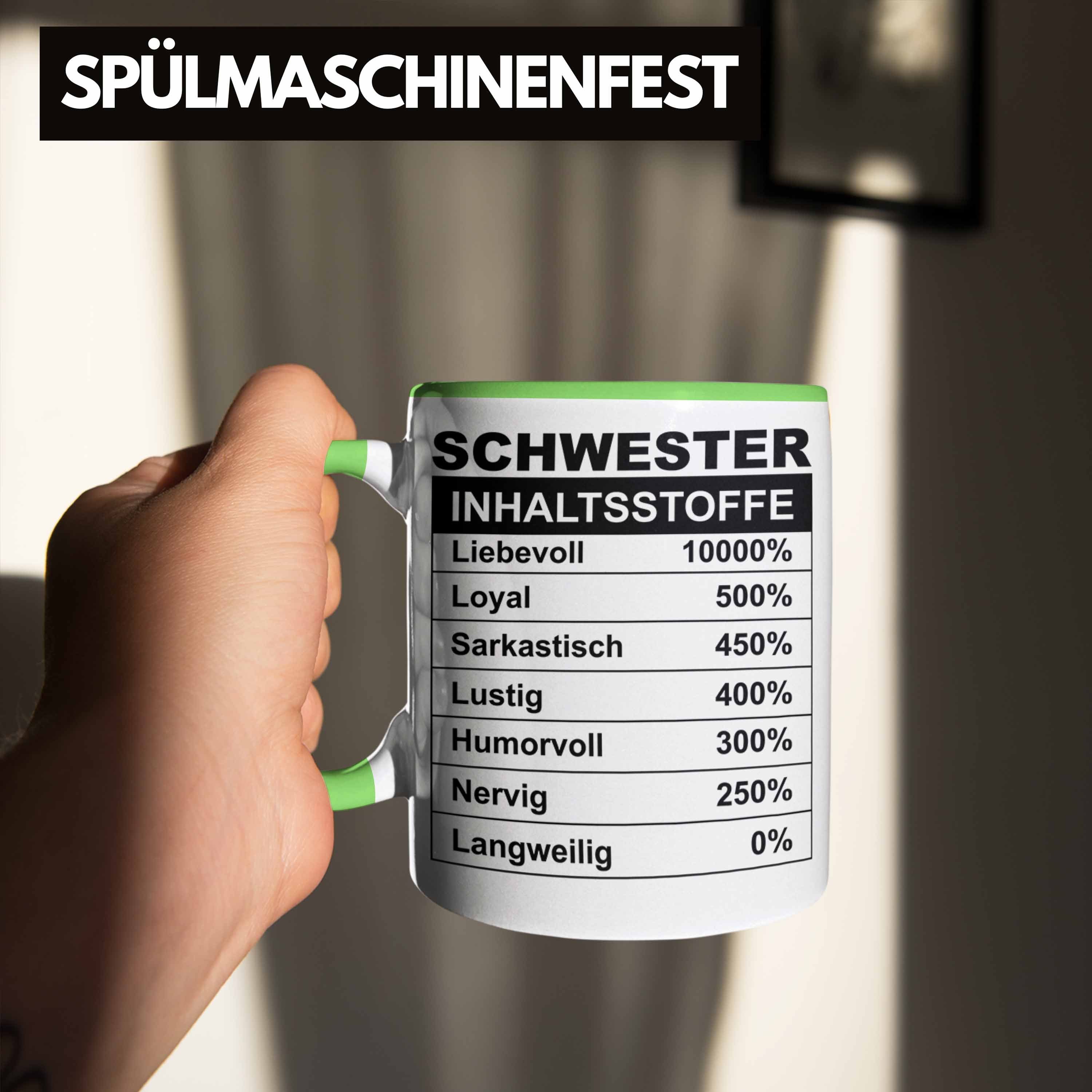 Trendation Tasse Trendation - Beste Schwester Geburtstag Spruch Tasse Schwester Geschenk Grün Sprüche Inhalsstoffe für Geschenkidee