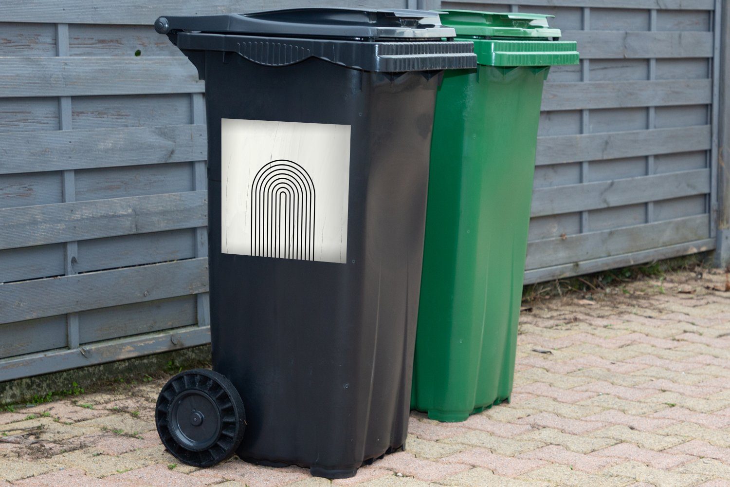 Mülleimer-aufkleber, - Abfalbehälter Linien (1 Abstrakt Schwarz Mülltonne, Weiß Sticker, St), Wandsticker Container, MuchoWow - -