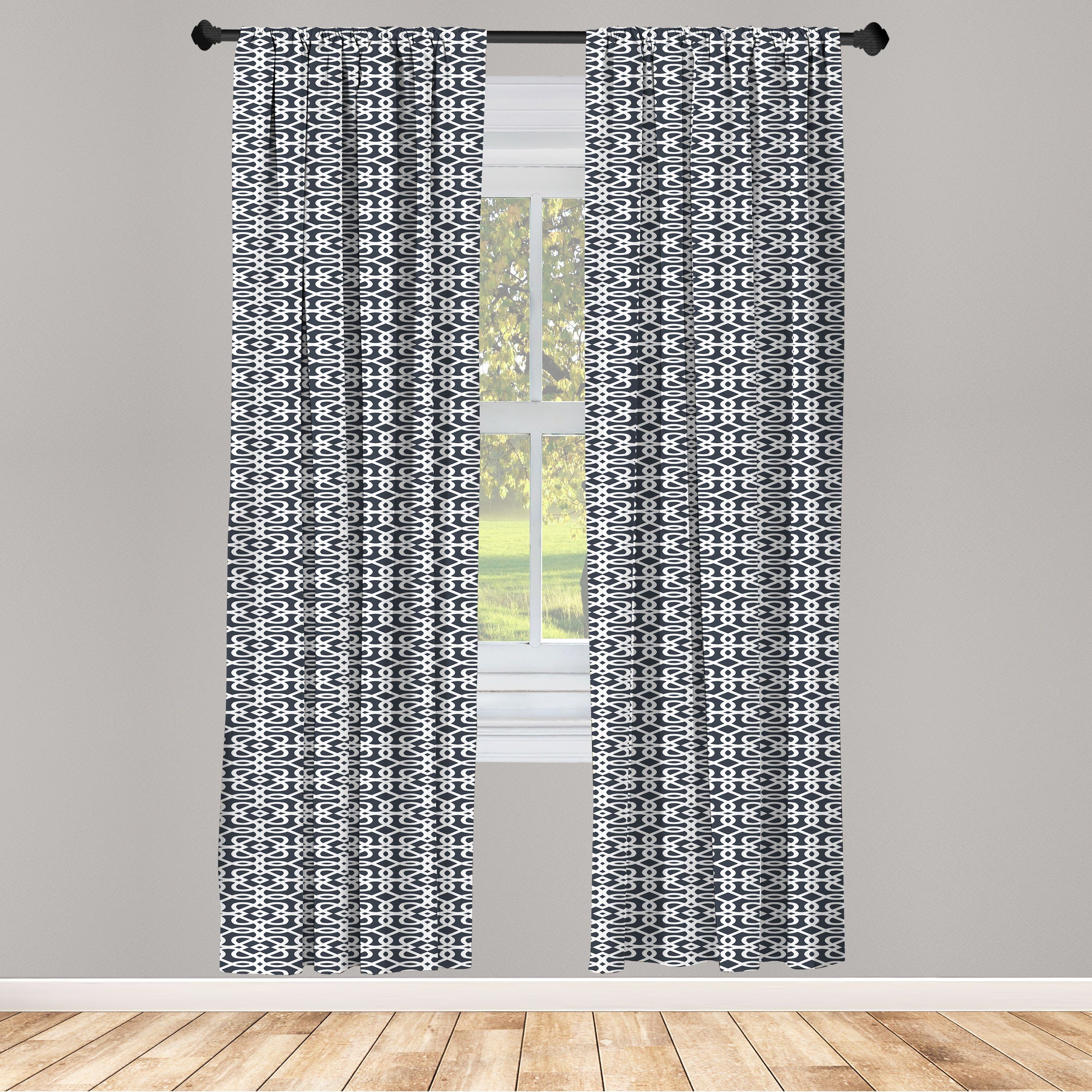 Gardine Vorhang für Wohnzimmer Schlafzimmer Microfaser, Dunkle Geometrisch Strudel Squares Abakuhaus, Dekor