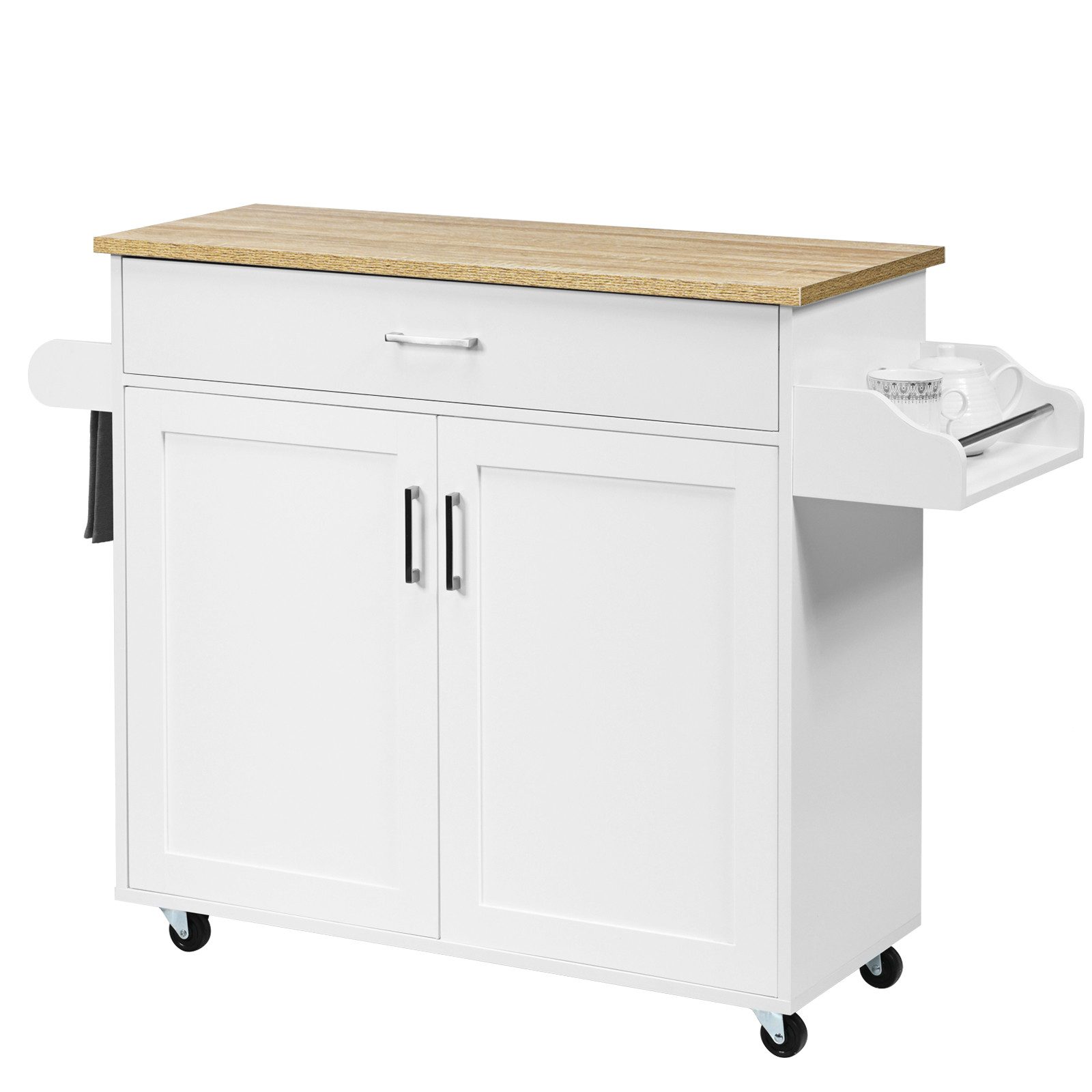 COSTWAY Küchenwagen, Servierwagen mit Arbeitsplatte & Handtuchhalter, Rolle günstig online kaufen