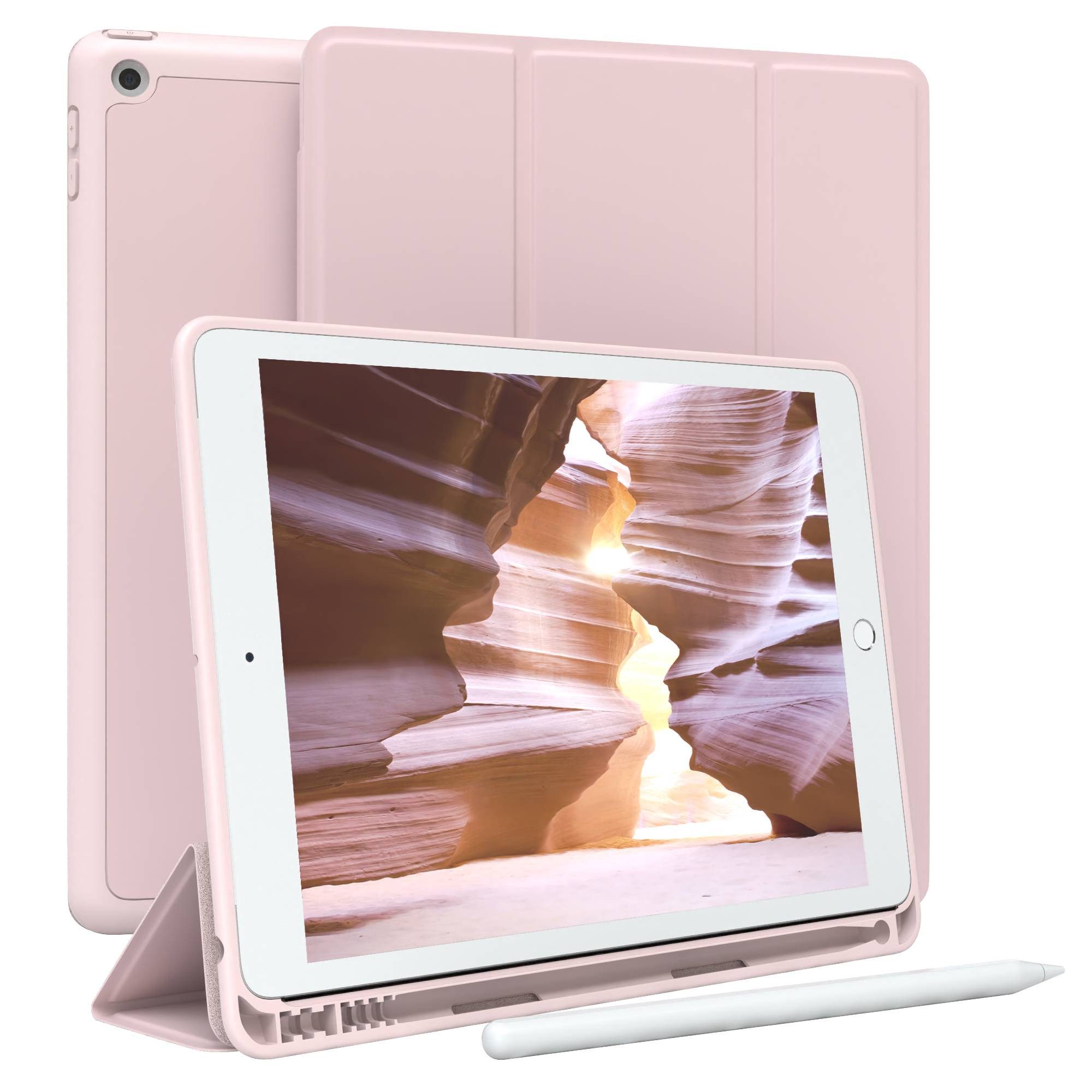 EAZY CASE Tablet-Hülle Penholder Smartcase für iPad 7. / 8. / 9. Gen. 10,2 Zoll, Hülle mit Stifthalter magnetisch kratzfeste Tasche zum Aufkappen Rosa