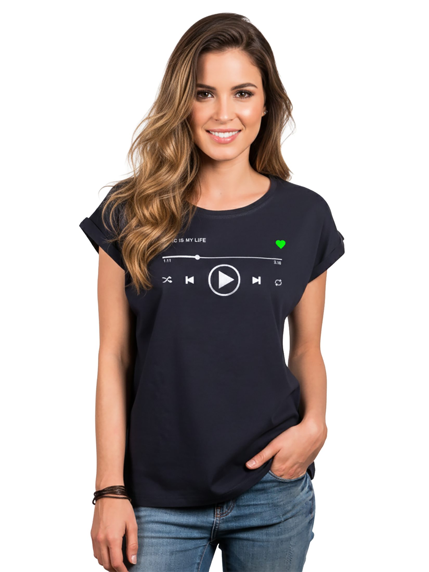 MAKAYA Print-Shirt Damen Kurzarm Top Sommer Motiv Musik Aufdruck Baumwolle große Größen
