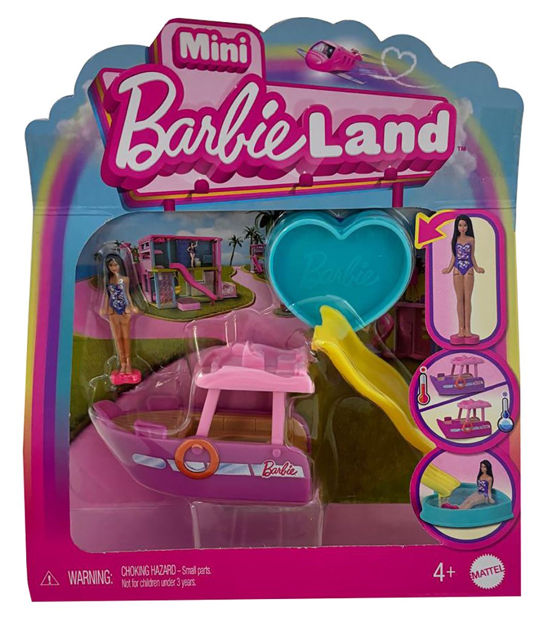 Barbie Stehpuppe Barbie Mini Barbieland, Spielset mit Puppe, Boot Farbwechselfunktion