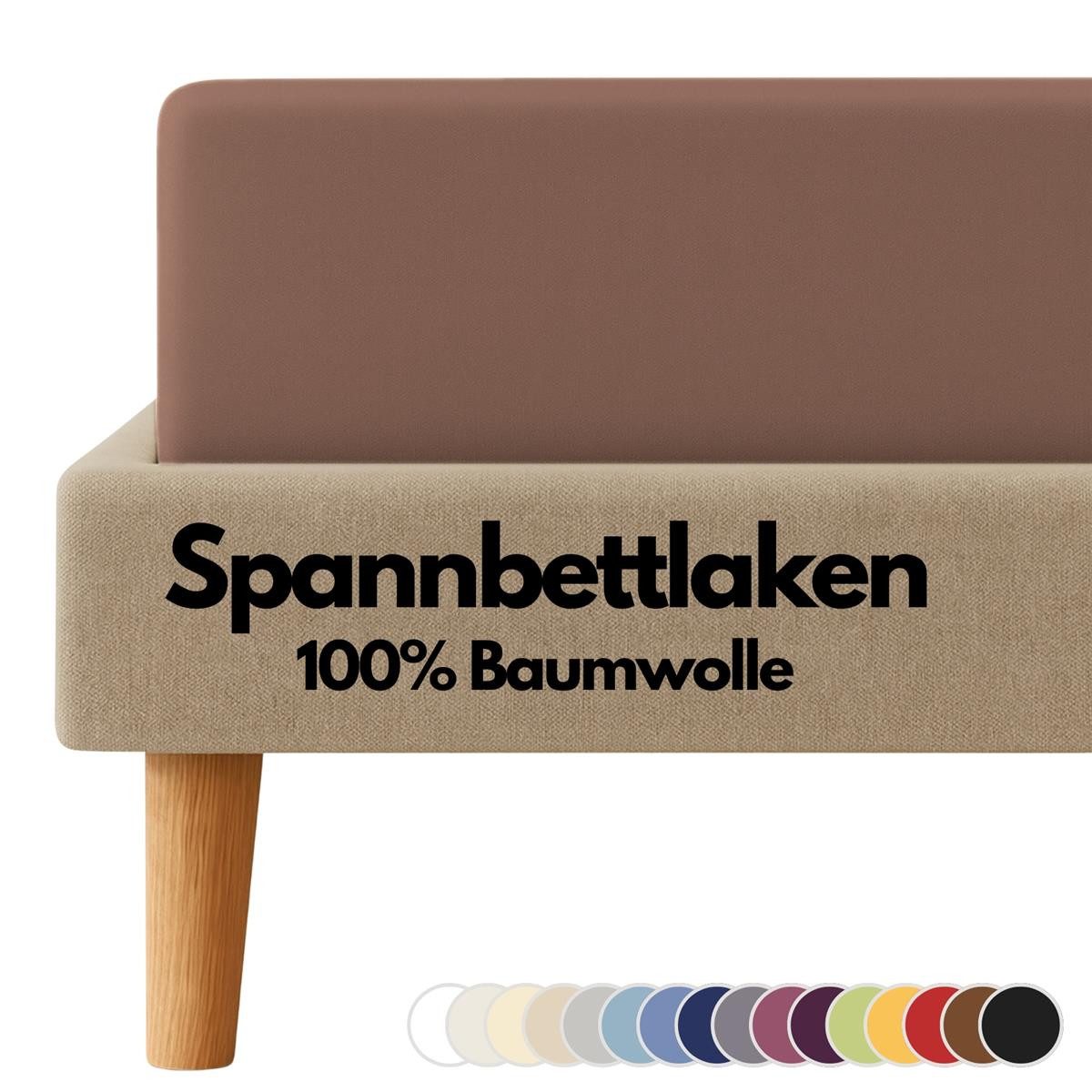 Carpe Sonno Spannbettlaken Jersey 100% Baumwolle viele Größen OEKO-TEX 100 Gummizug Spannbetttuch, Jersey, Gummizug: rundum, (1 Stück), Spannbettlaken 90 x 200 - 100 x 200 bis 22cm Höhe, Braun