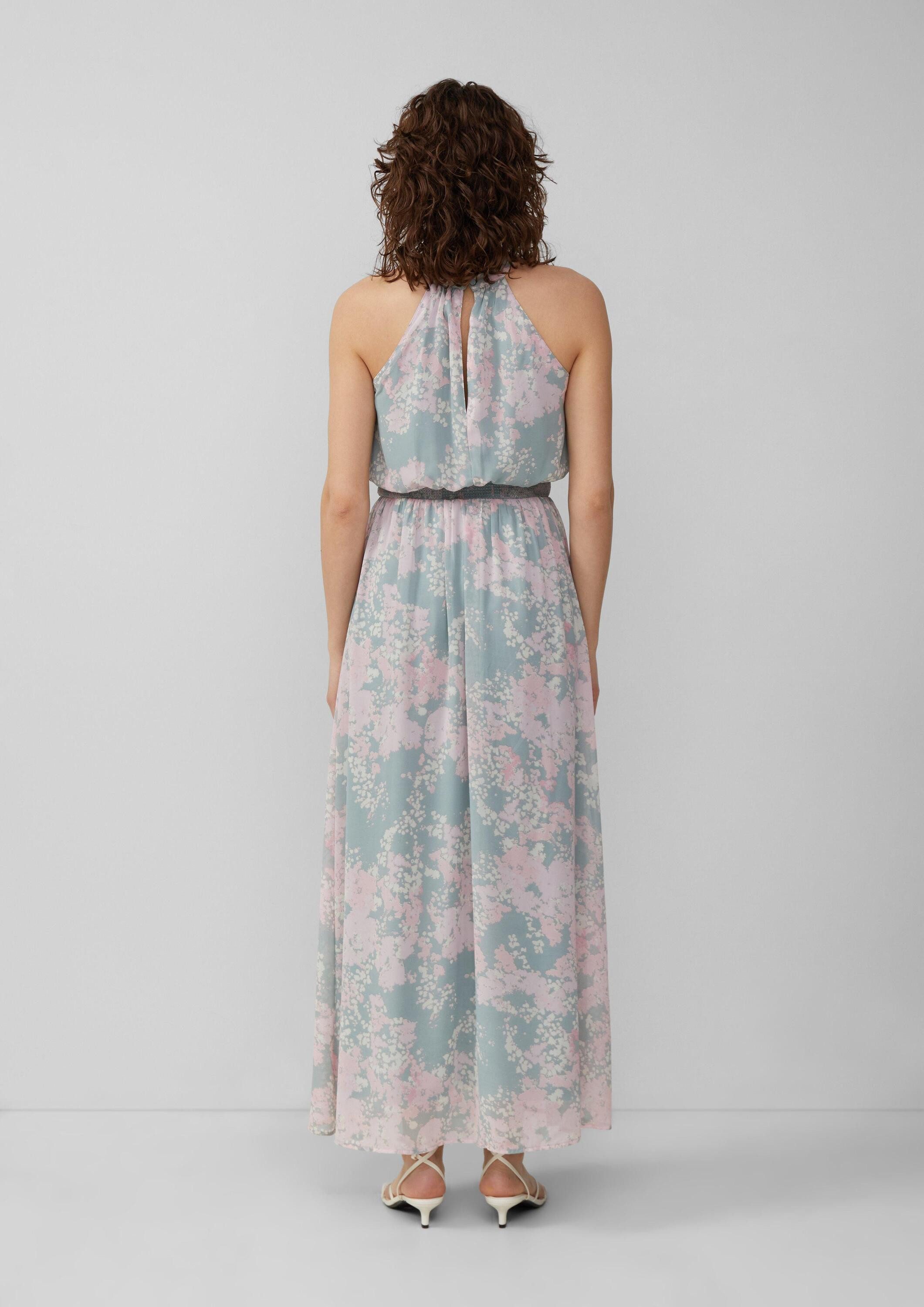 QS Maxikleid Kleid Langes Chiffonkleid mit Smok-Detail