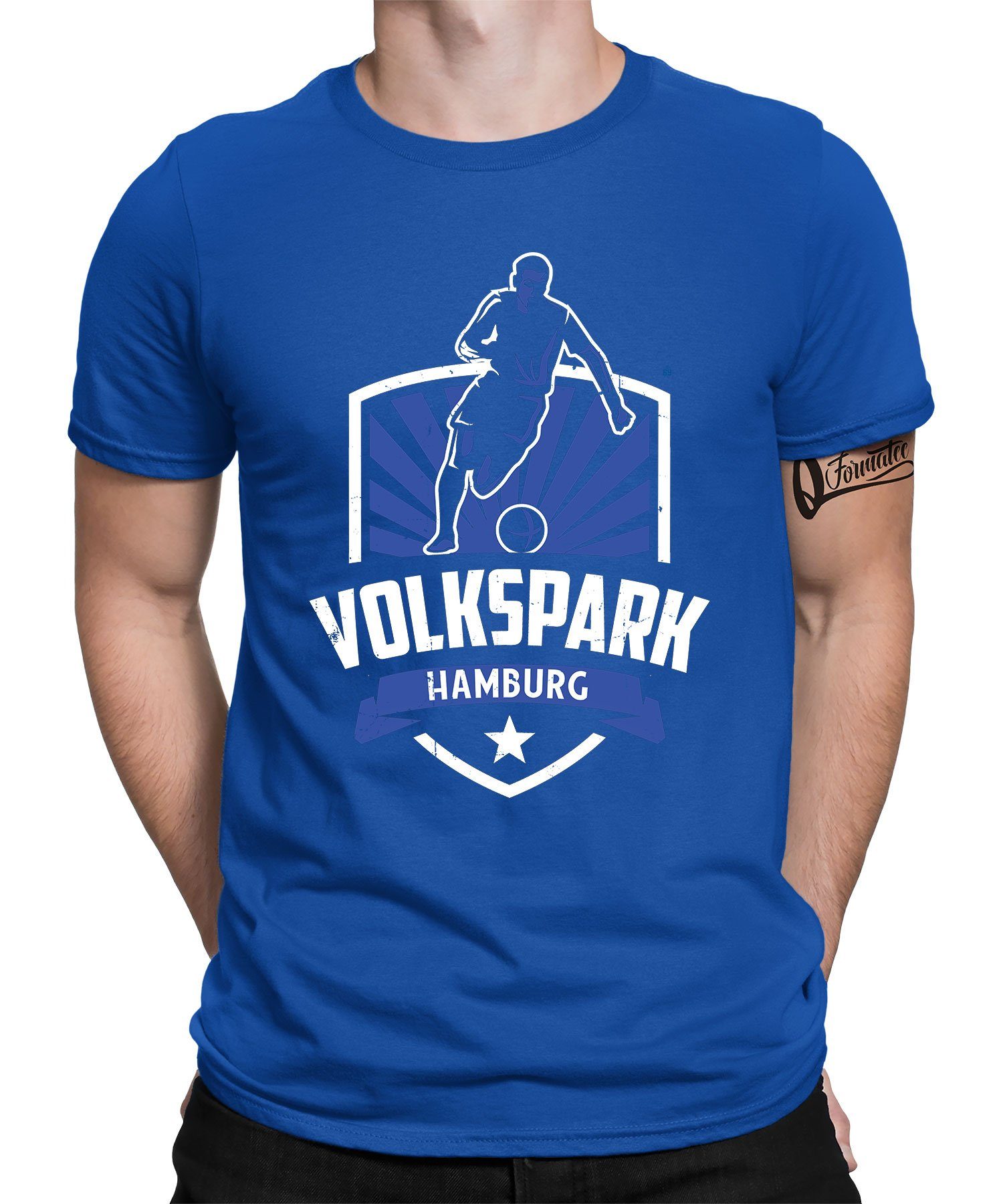 Quattro Formatee Kurzarmshirt Volkspark Fußball - Hamburg Hafen Herren T-Shirt (1-tlg) Blau