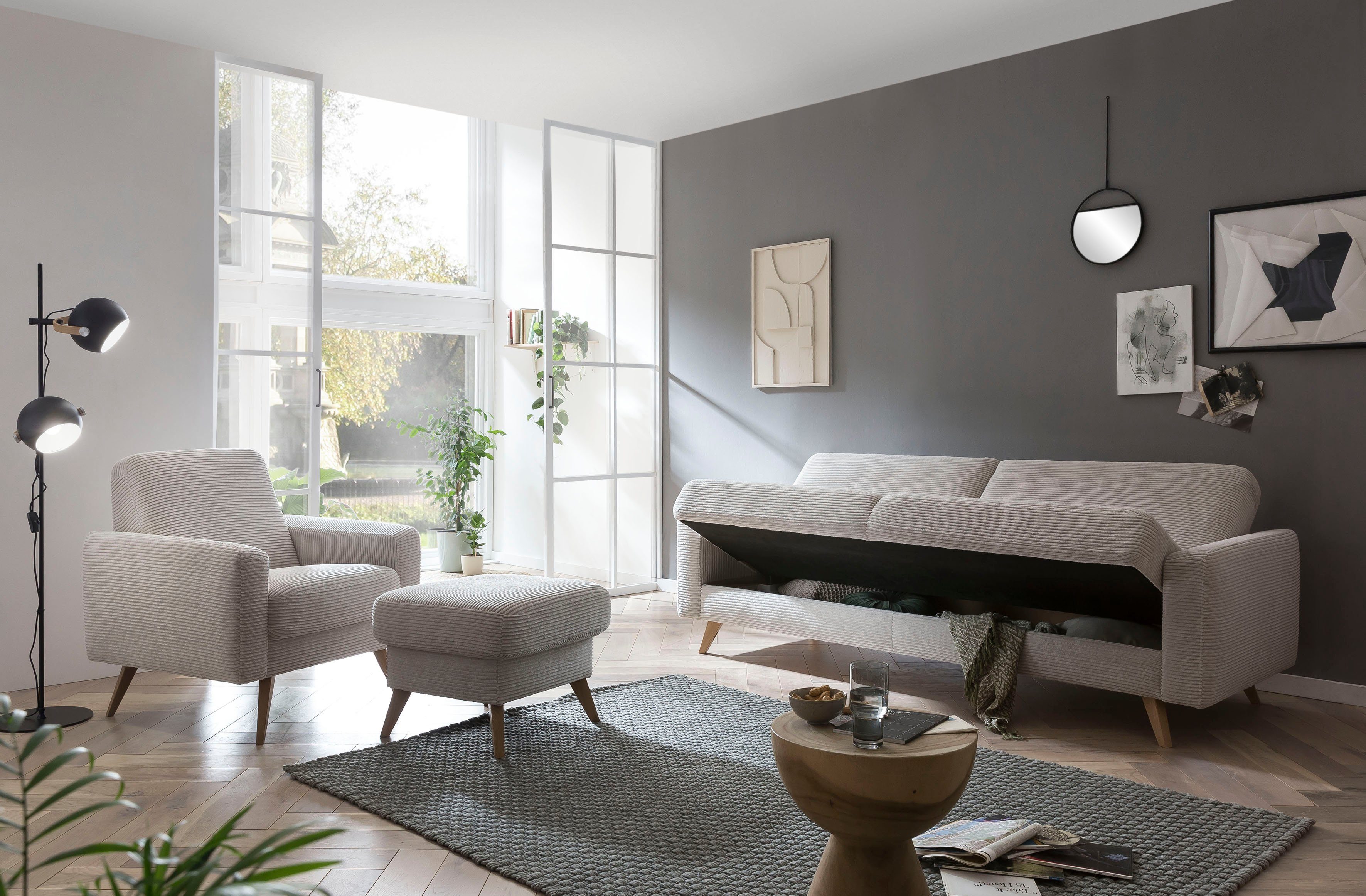 exxpo - sofa fashion 3-Sitzer beige Inklusive Bettfunktion Samso, und Bettkasten