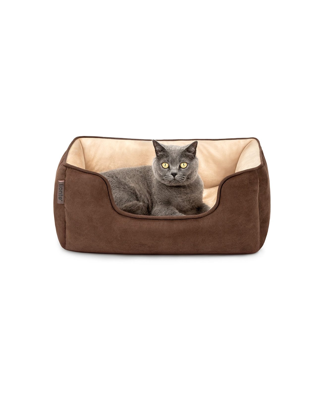 lionto Tierkissen, Wendesofa für Katzen, modernes Design, 60x50 cm, braun/beige, Polyester, Wildlederimitat, 2-in-1 Katzenbett, weich gepolstert & pflegeleicht