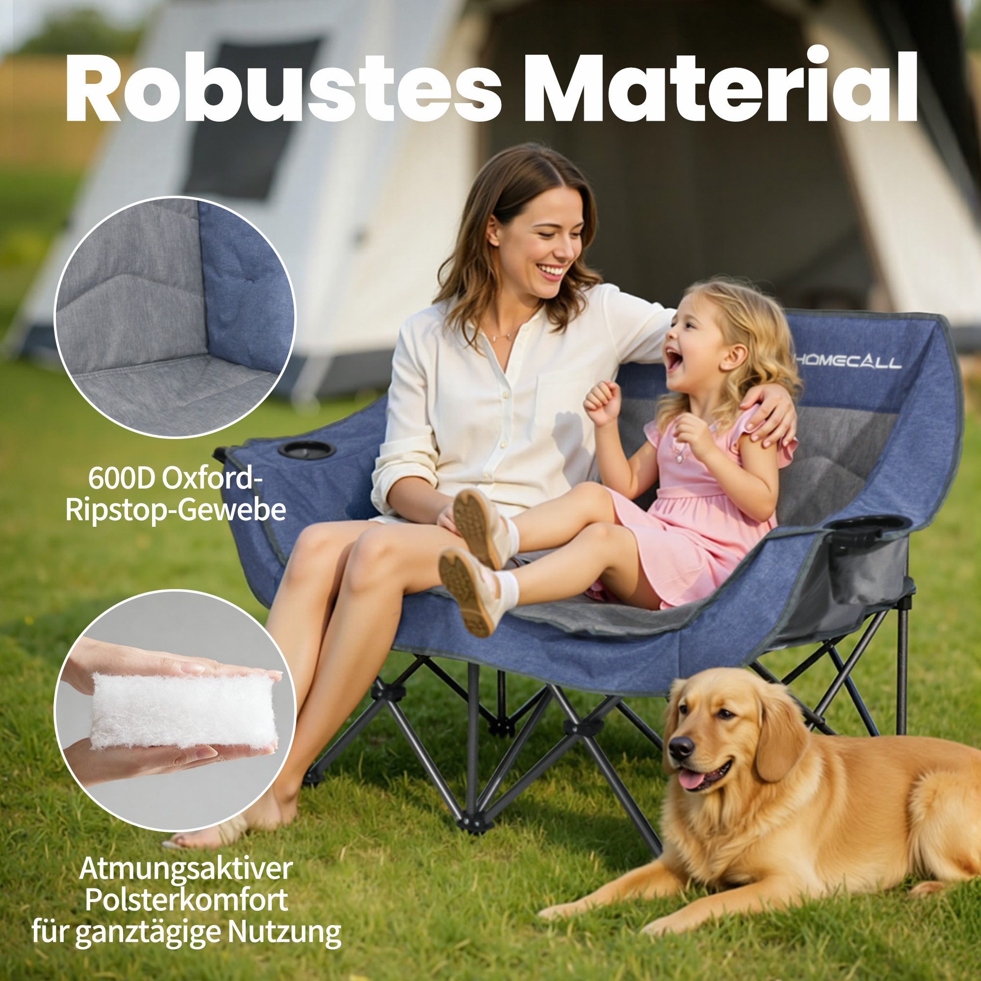 HOMECALL Campingstuhl Camping sofa Faltbar Karpfenstuhl Camping Couch Doppelter (1 St)